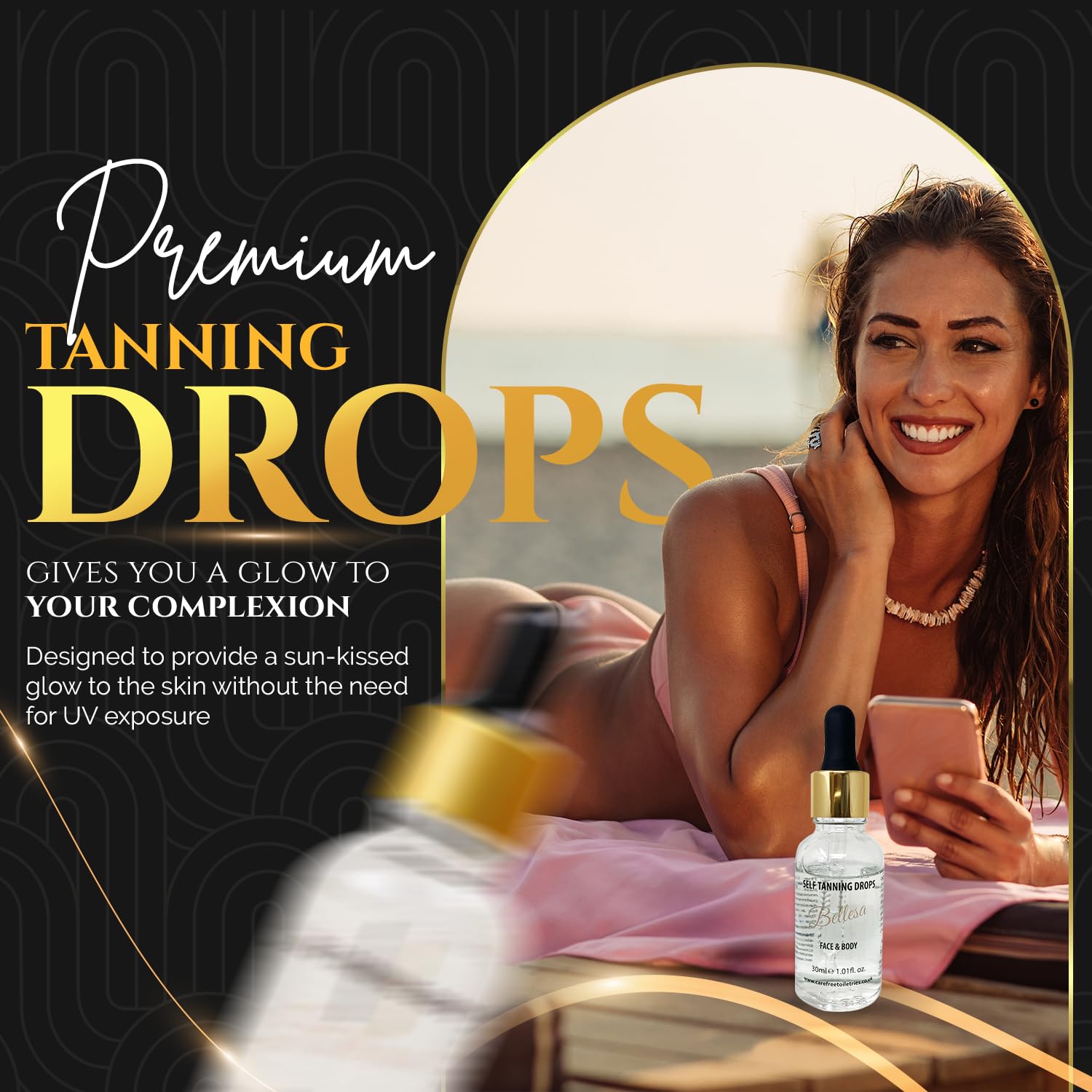 Glamza Pro Tanning Drops - Dark Sunbed Tanning Cream Lotion for Gradual, Streak-Free Tan - Perfect for Home Use, Vacation Prep & Sunless Tanning