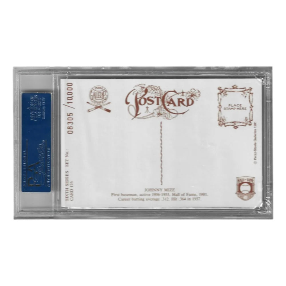 Johnny Mize Autographed 1981 Perez Steele #176 Postcard with PSA COA - St. Louis Cardinals Memorabilia for Baseball Collectors & Fans