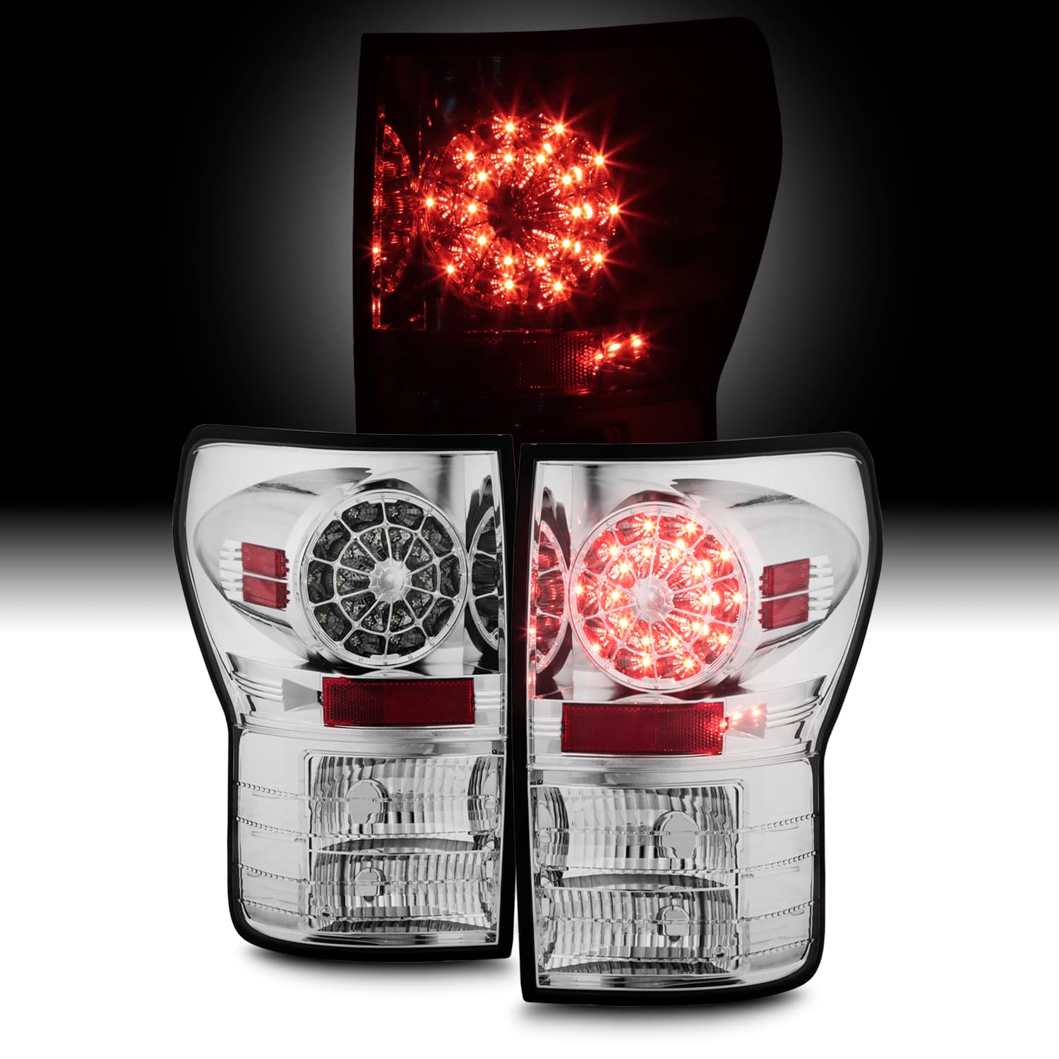 AKKON Chrome Clear LED Tail Lights Brake Lamps Replacement Pair for 2007-2013 Toyota Tundra Pickup Truck - Enhanced Visibility & Style for Night Driving & Off-Road Adventures