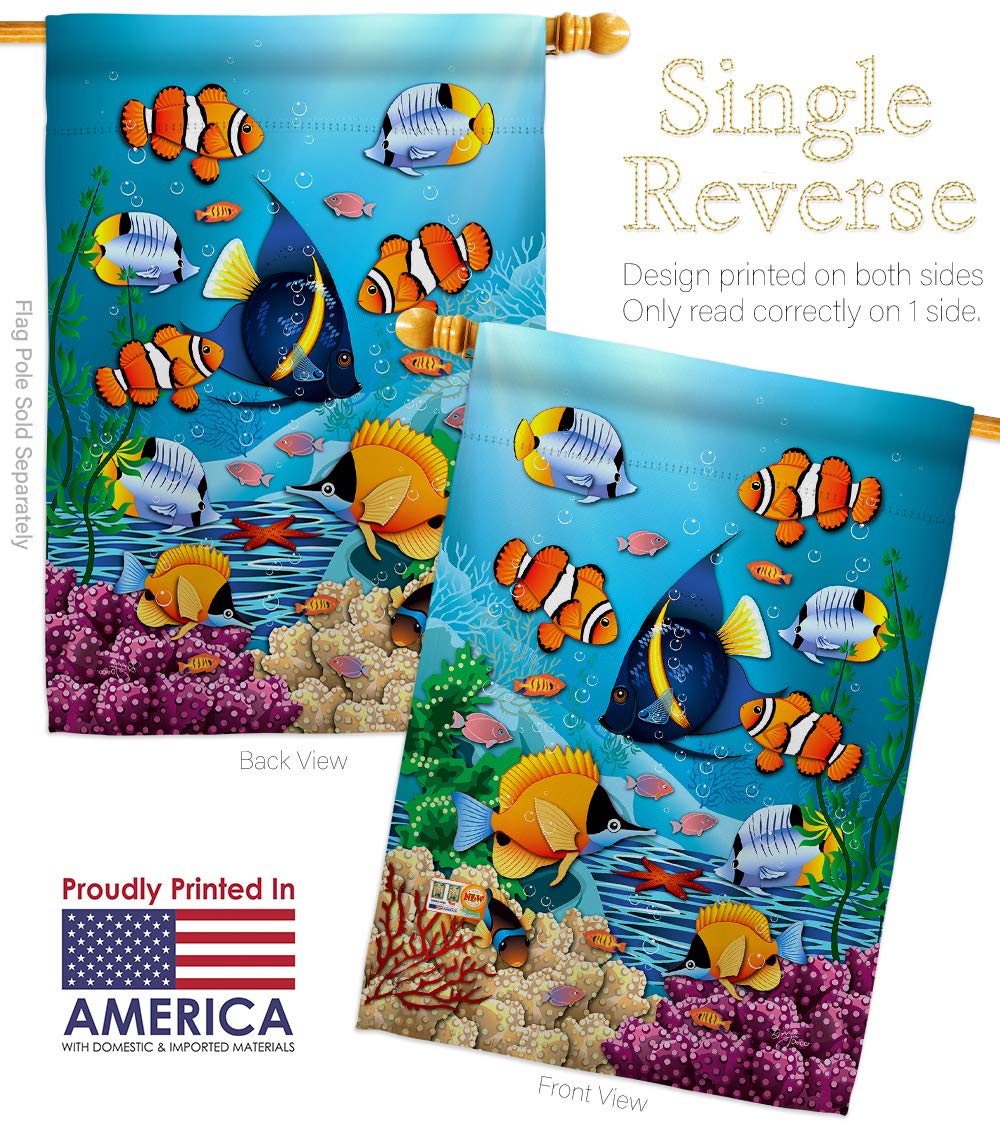 Premium Coral Life Garden House Flags Set - 28x40 Inch Nautical Ocean Animal Decor with Sea Creatures & Fish - Outdoor Summer Marine Yard Banner - Made in USA - Perfect for Beach House, Poolside & Coastal Themed Decorations