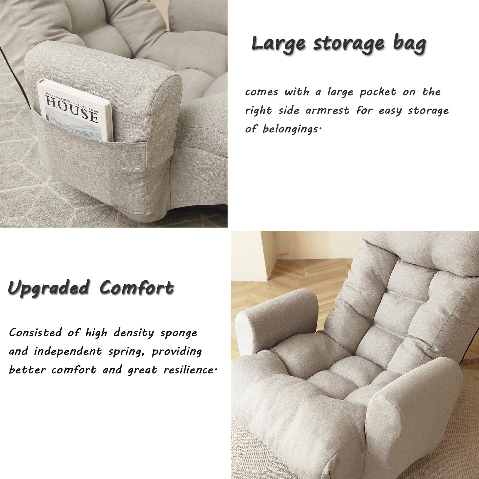 5-Position Adjustable Swivel Floor Chair with Armrest & Footrest - Foldable Chaise Lounge for Adults - Ergonomic Gaming & Living Room Sofa - Perfect for Relaxing, Reading & Video Games