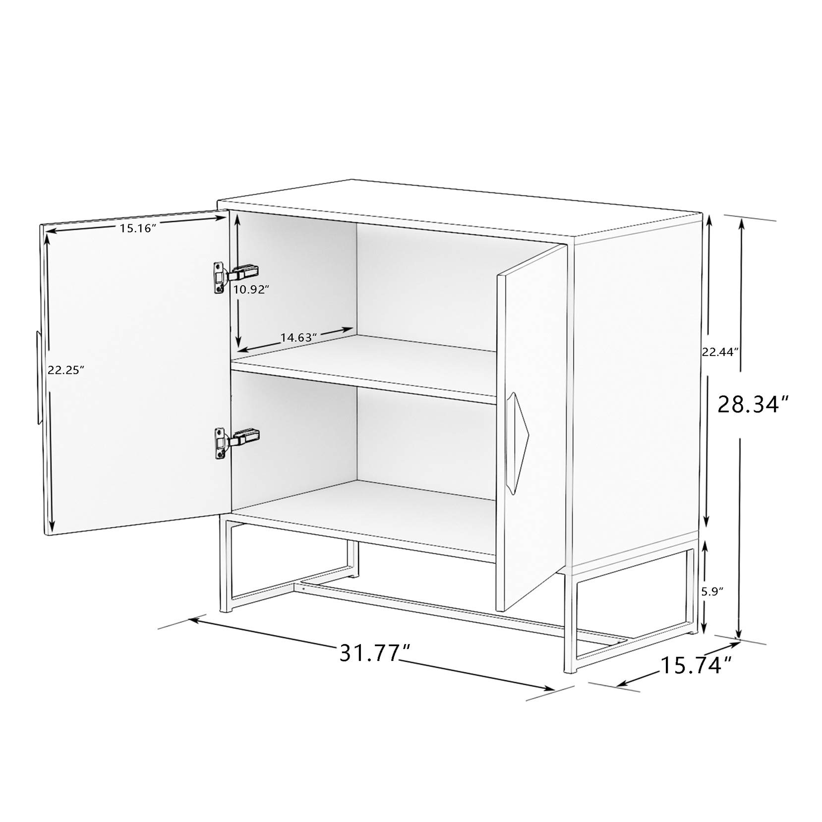 HomVent 2-Door Storage Cabinet with Solid Wood Square Handles - Shoe Organizer, Side Table for Living Room, Office, Bedroom - White | Perfect for Entryway, Closet & Home Organization