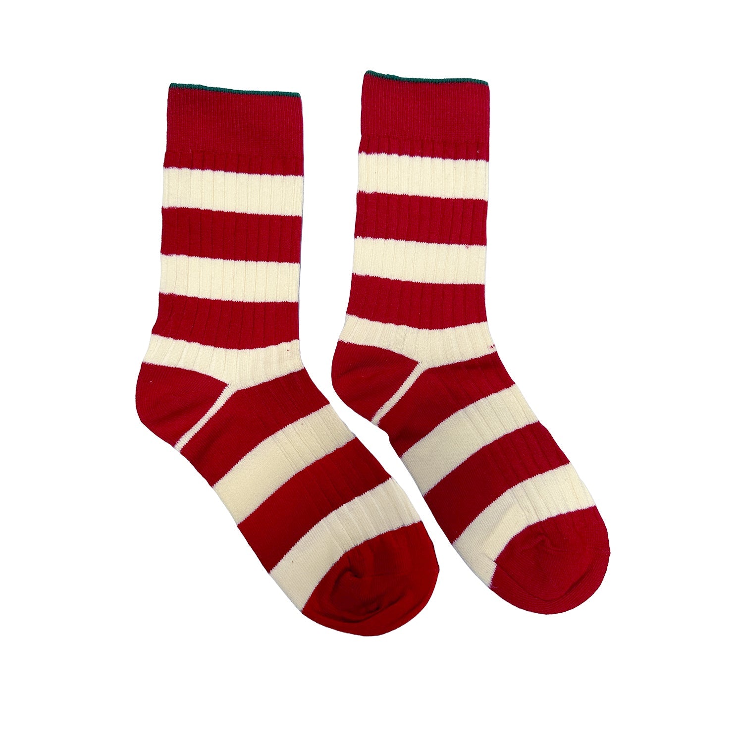 FLOOF Retro Striped Socks - Red Vintage Style Cotton Crew Socks for Men & Women | Perfect for Casual Wear, Gift Giving & Cold Weather