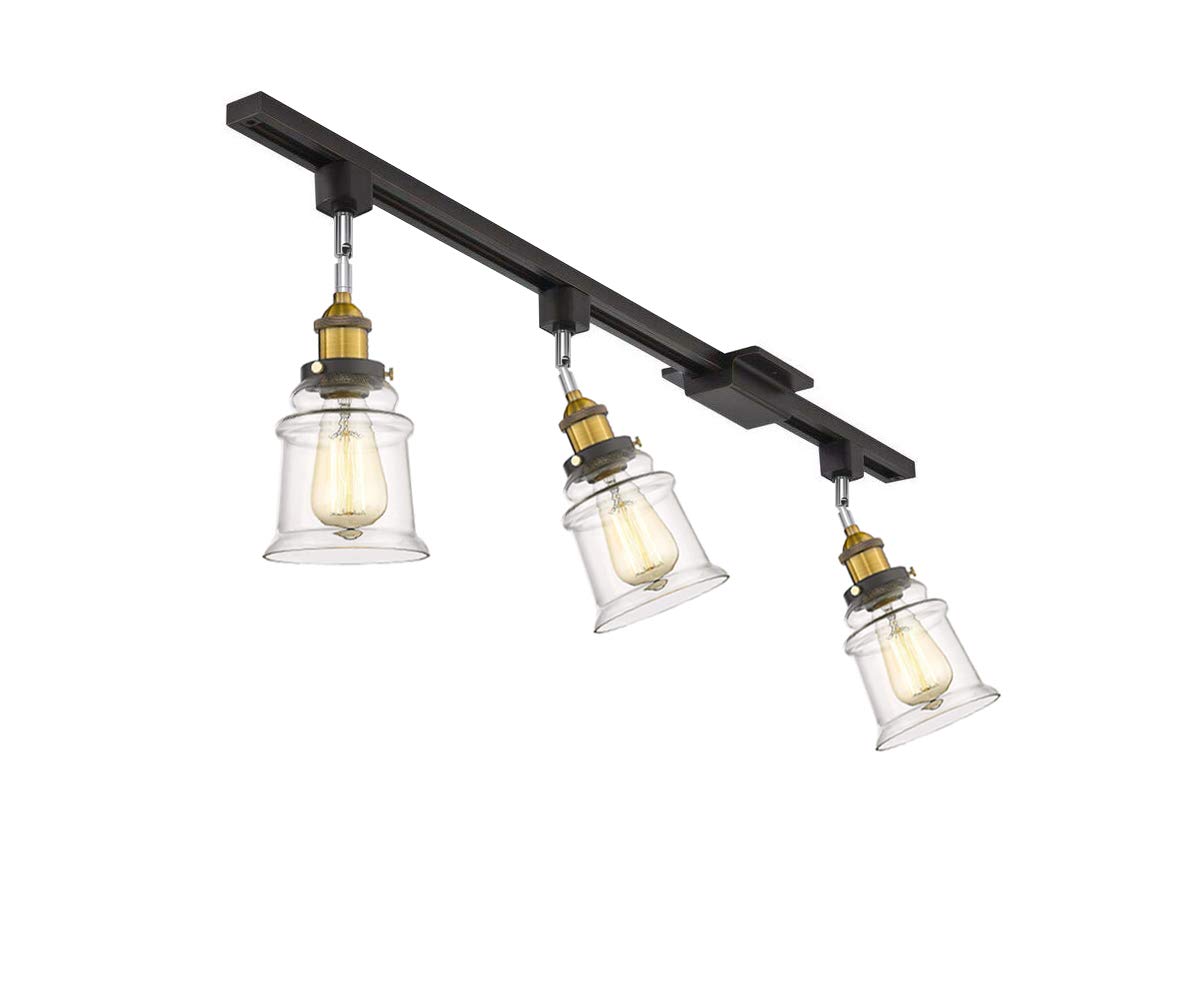 Vintage Bronze Track Lighting Heads - 3-Pack with Durable Glass Shade for Kitchen Island, Dining Room & Bar Counter | Modern Industrial Pendant Lights for Home & Commercial Spaces