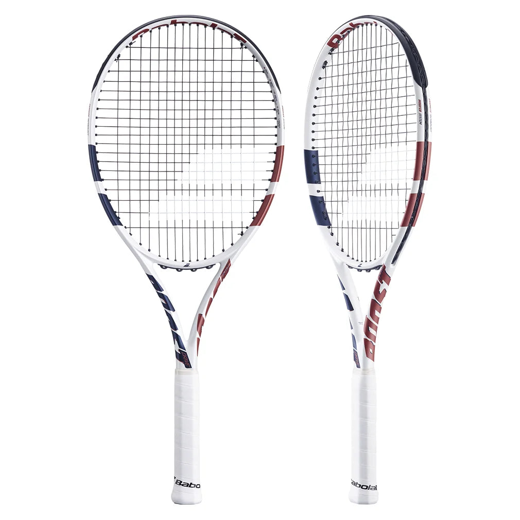 Boost Drive Prestrung Tennis Racquet - Lightweight & Durable for Beginners & Intermediate Players | Perfect for Practice, Training & Competitive Matches (White & Blue)