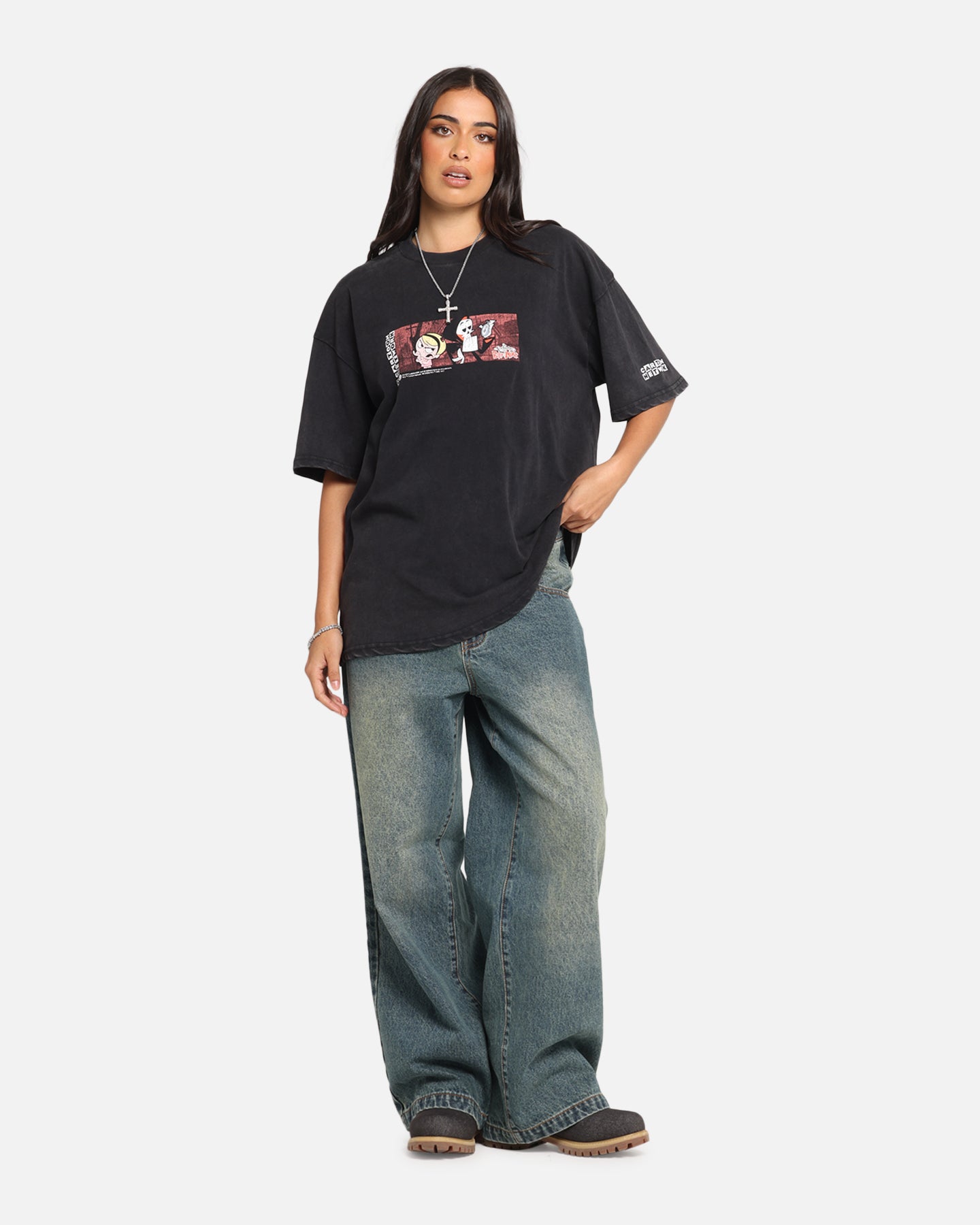 73 Studio X Cartoon Network Bill & Mandy Vintage Box Logo Acid Wash Black T-Shirt | Retro Cartoon Graphic Tee for Fans, Casual Wear & Gift Giving