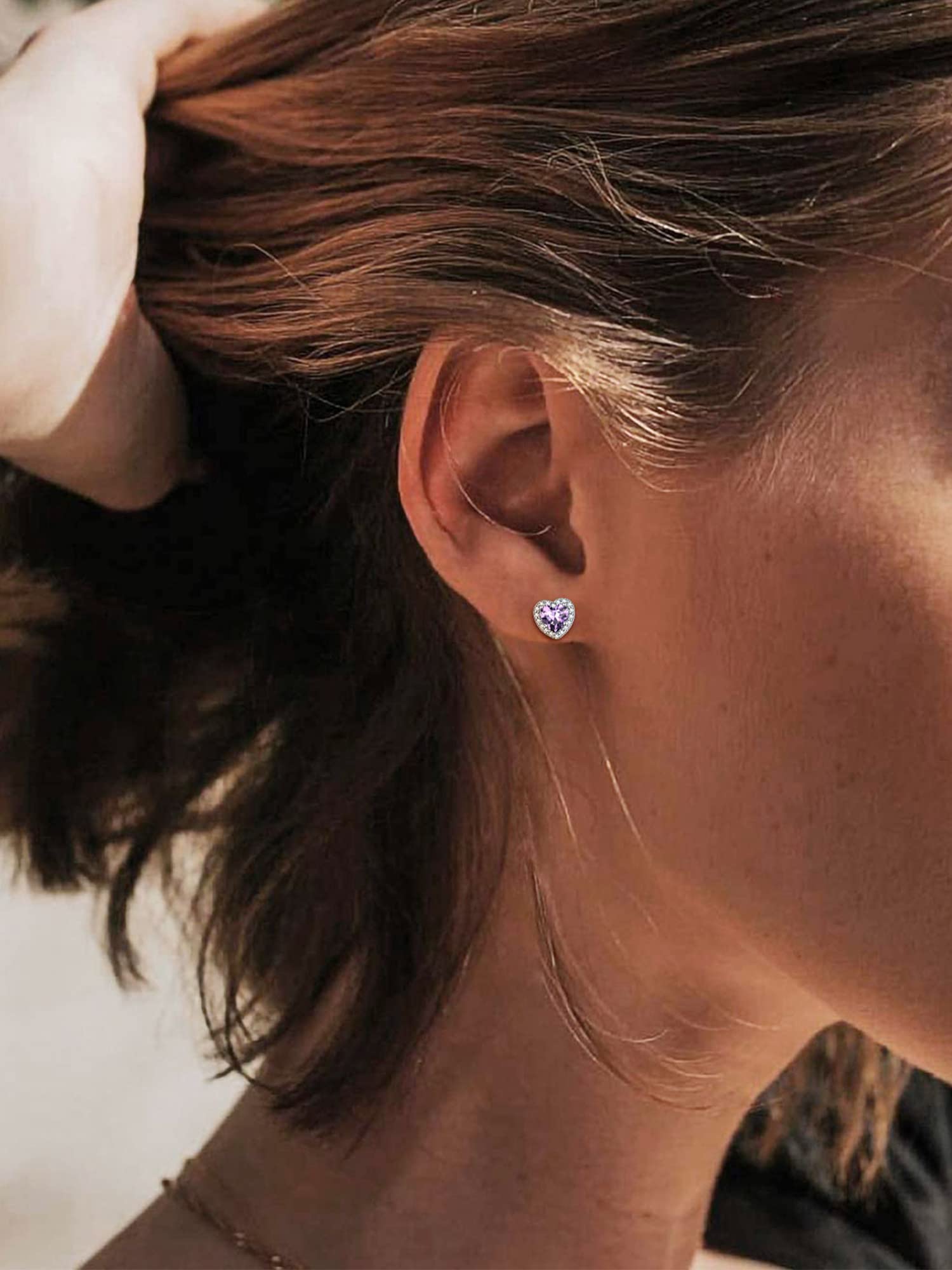 925 Sterling Silver Birthstone Halo Stud Earrings for Women - Heart, Round, Pear & Emerald Cut Styles | Perfect Birthday Gift with Jewelry Box | Ideal for Anniversaries, Valentine's Day & Special Occasions
