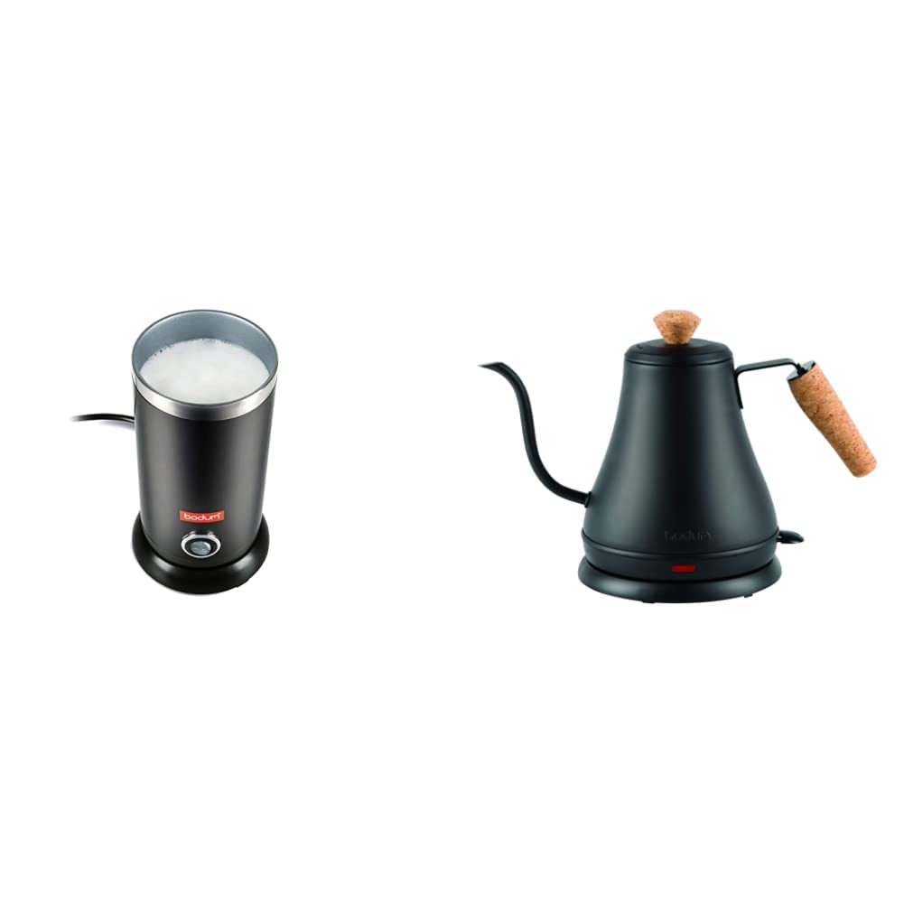 Bodum Bistro Electric Milk Frother 10oz & Melior Gooseneck Electric Kettle 27oz - Perfect for Coffee & Tea Lovers at Home or Office