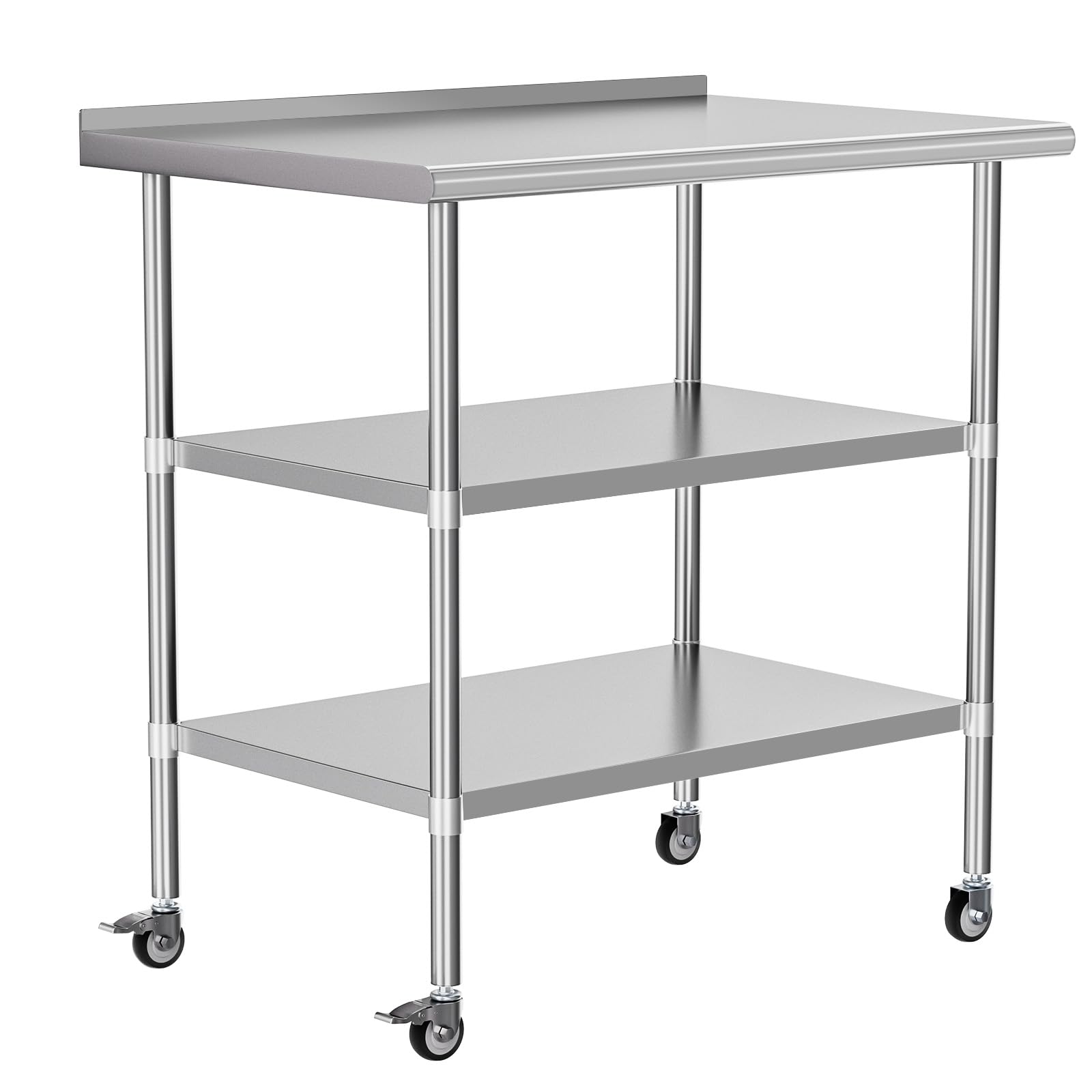 Stainless Steel Prep & Work Table with 2 Adjustable Shelves, Backsplash & Wheels - 24