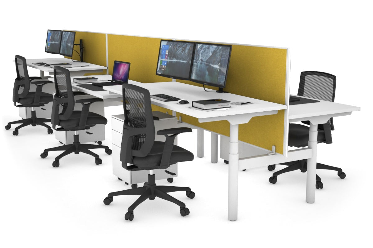 Flexi Premium Height Adjustable 6-Person H Bench Workstation - White Frame [1600L x 700W] - Ideal for Office, Coworking Spaces & Collaborative Work Environments
