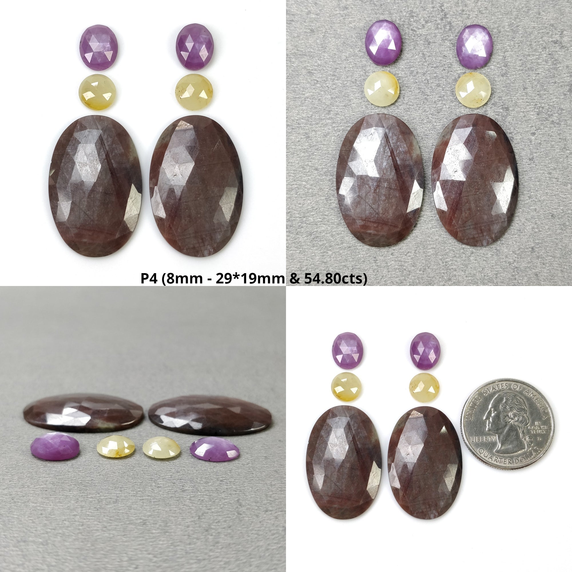 Natural Untreated Unheated Bi-Color Sapphire Gemstones - Rose & Step Cut Pear/Oval Shape (4pc/6pc Set) | Jewelry Making, Engagement Rings & Luxury Gift Giving