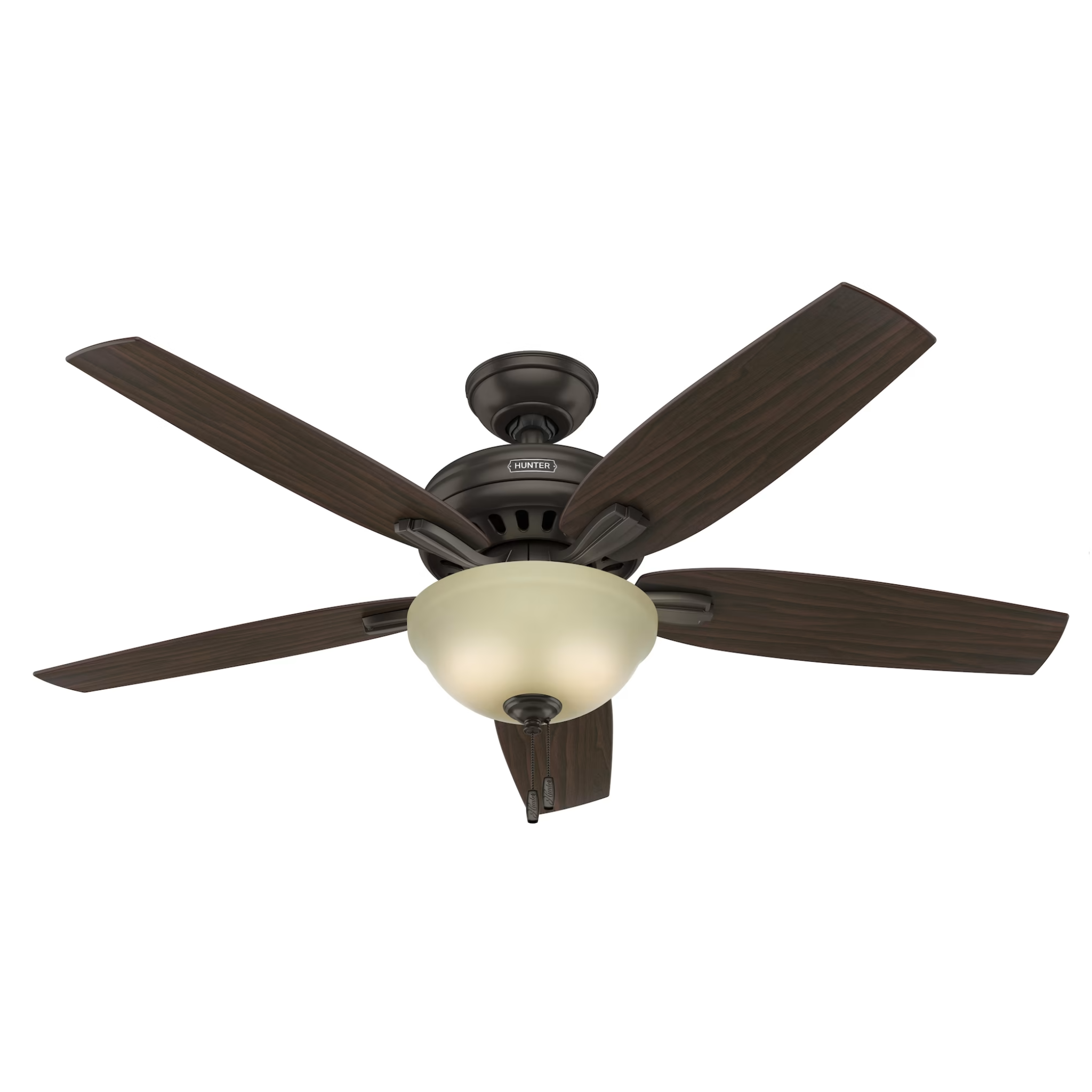 Hunter 52 Inch Newsome Frosted Amber Ceiling Fan with Light Kit - Modern Indoor/Outdoor Cooling Fan for Bedroom, Living Room, Patio & Porch