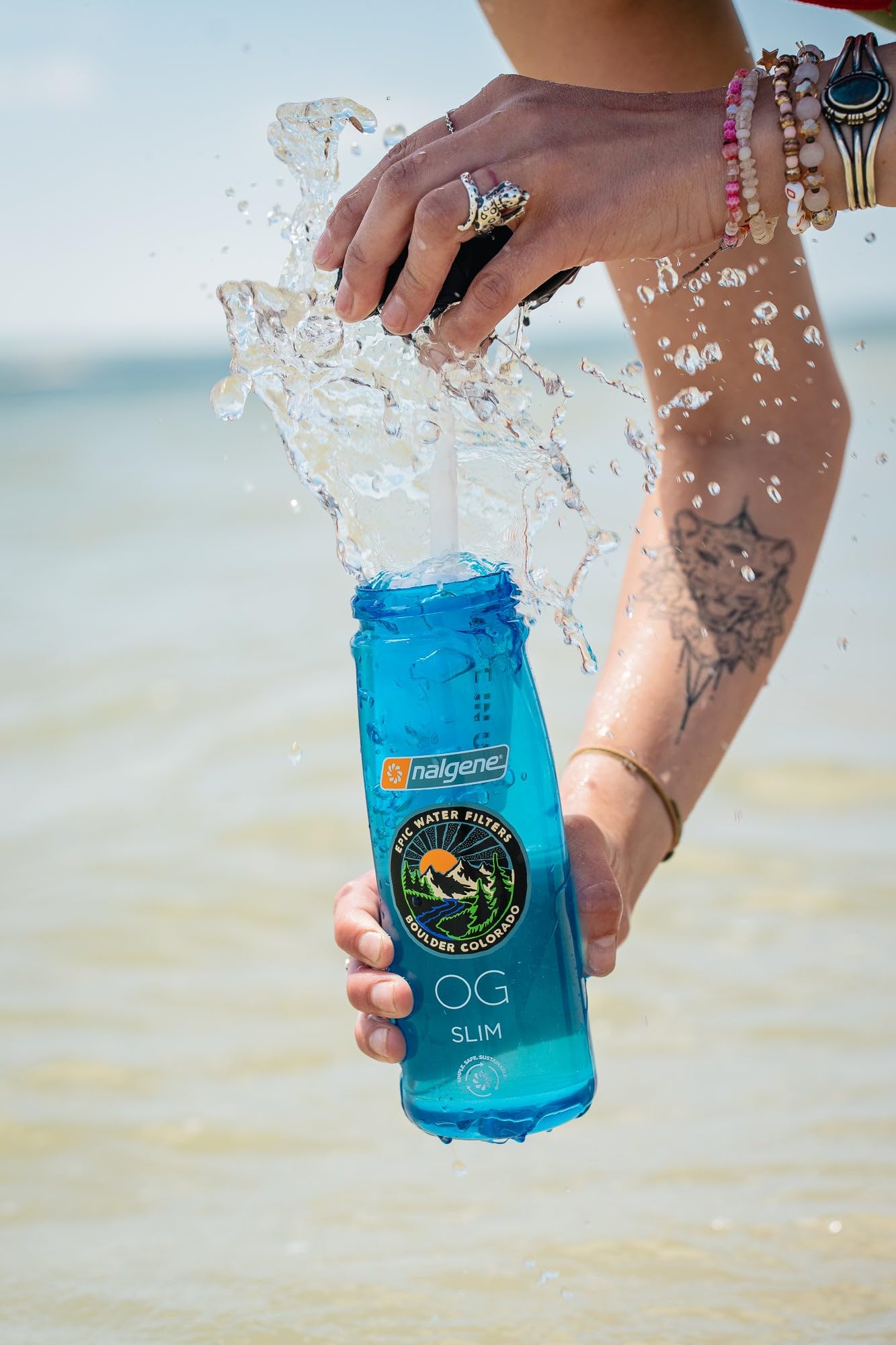Epic Water Filters Nalgene OG Water Bottle with Built-in Filter - BPA Free, Made in USA - Removes 99.99% of Tap Water Contaminants & PFAS - 24oz Slate Blue - Perfect for Hiking, Camping & Everyday Hydration