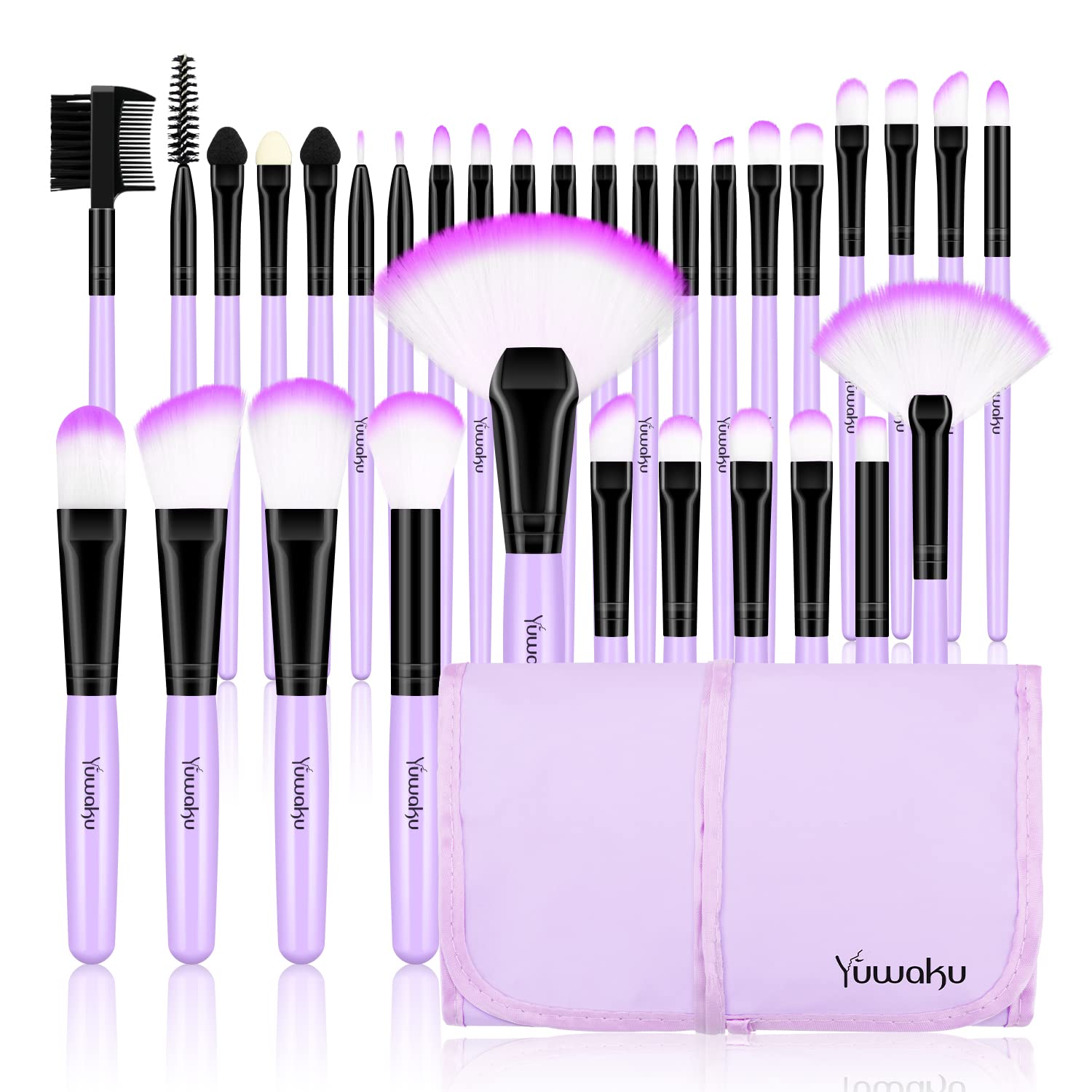 32-Piece Professional Makeup Brush Set - Eyeshadow, Foundation, Concealer, Eyelash & Blusher Brushes for Flawless Makeup Application - Perfect for Home, Salon & Travel (Purple)