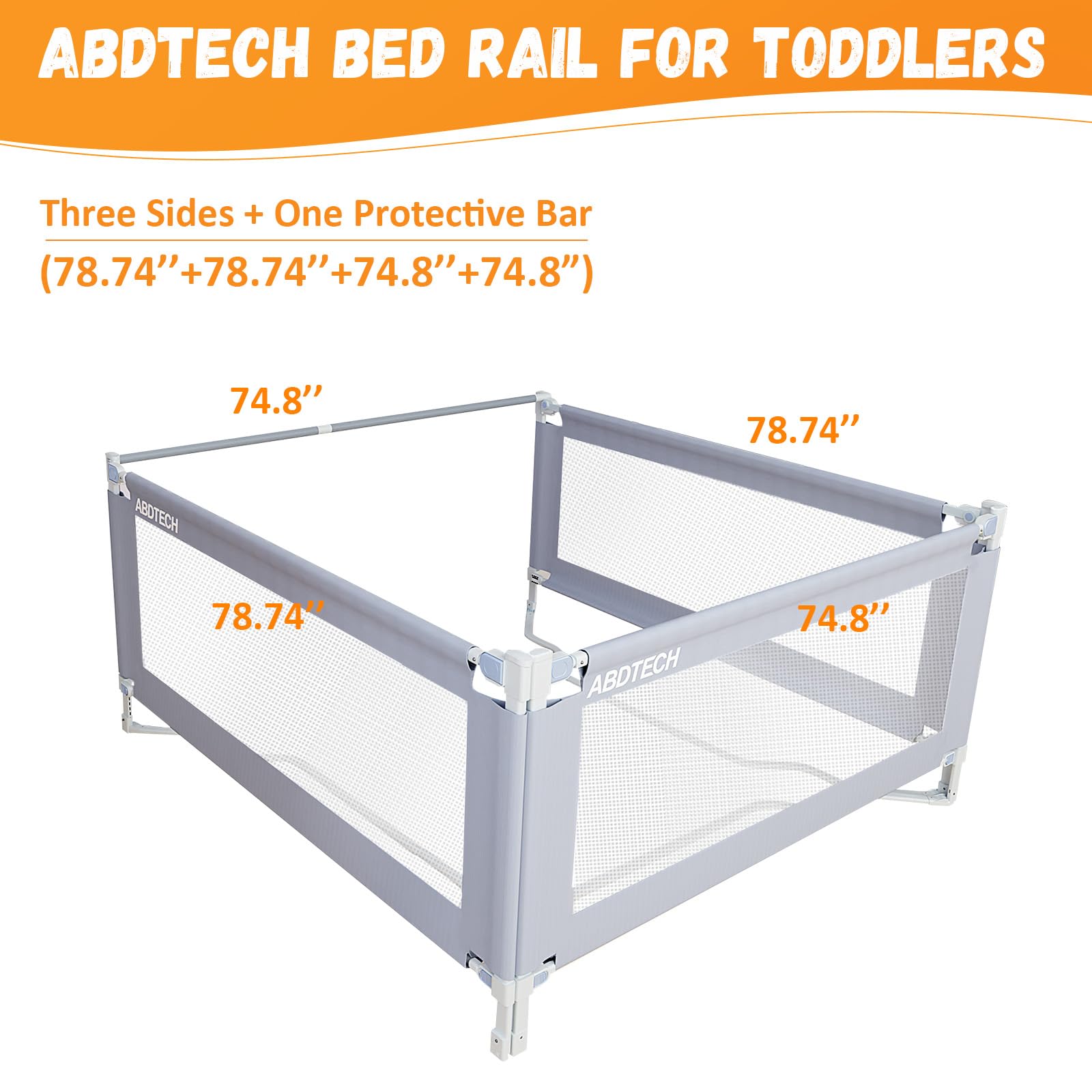 **3-Pack Extra Wide Baby Bed Rails for Toddlers - Adjustable Height Safety Guardrail for King Size Beds, Reinforced S-Design (78.7