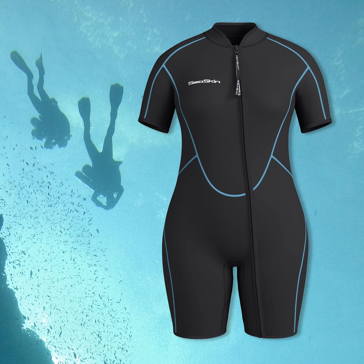 **Seaskin Plus Size 3mm Shorty Wetsuit for Men & Women – Snorkeling, Diving & Water Sports**