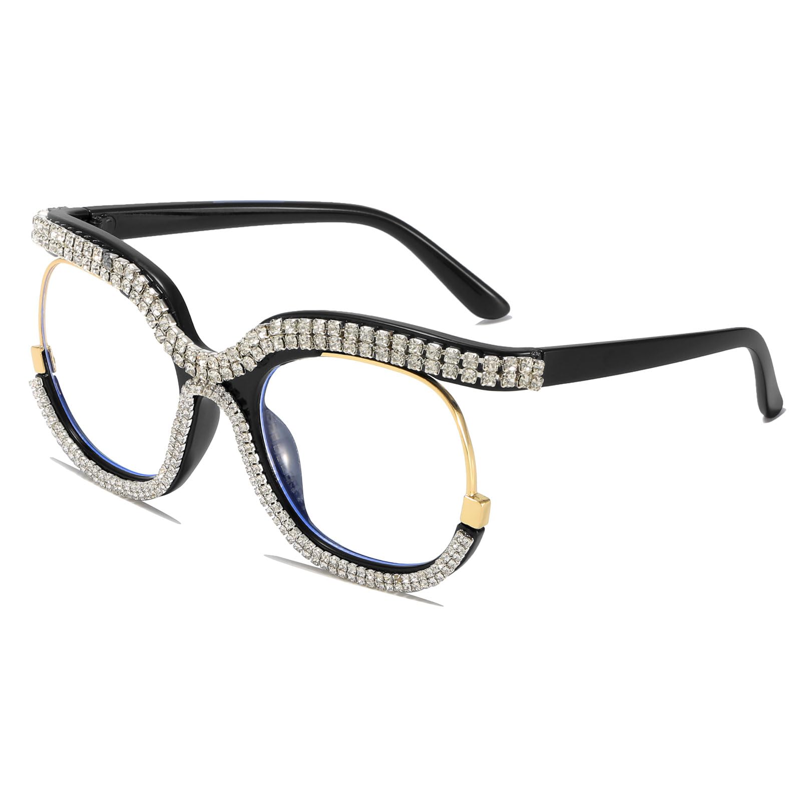 LJCZKA Oversized Blue Light Blocking Glasses for Women - Rhinestone Anti Blue Light Eyeglasses with Diamond Accents to Reduce Eyestrain | Perfect for Computer Work, Gaming & Nighttime Screen Use