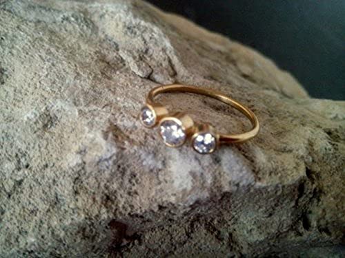 Exquisite Triple Bezel Set Wedding Ring with Clear Quartz & Diamond Accents | 14K Gold Engagement Band for Women | Perfect for Bridal, Anniversary & Special Occasions