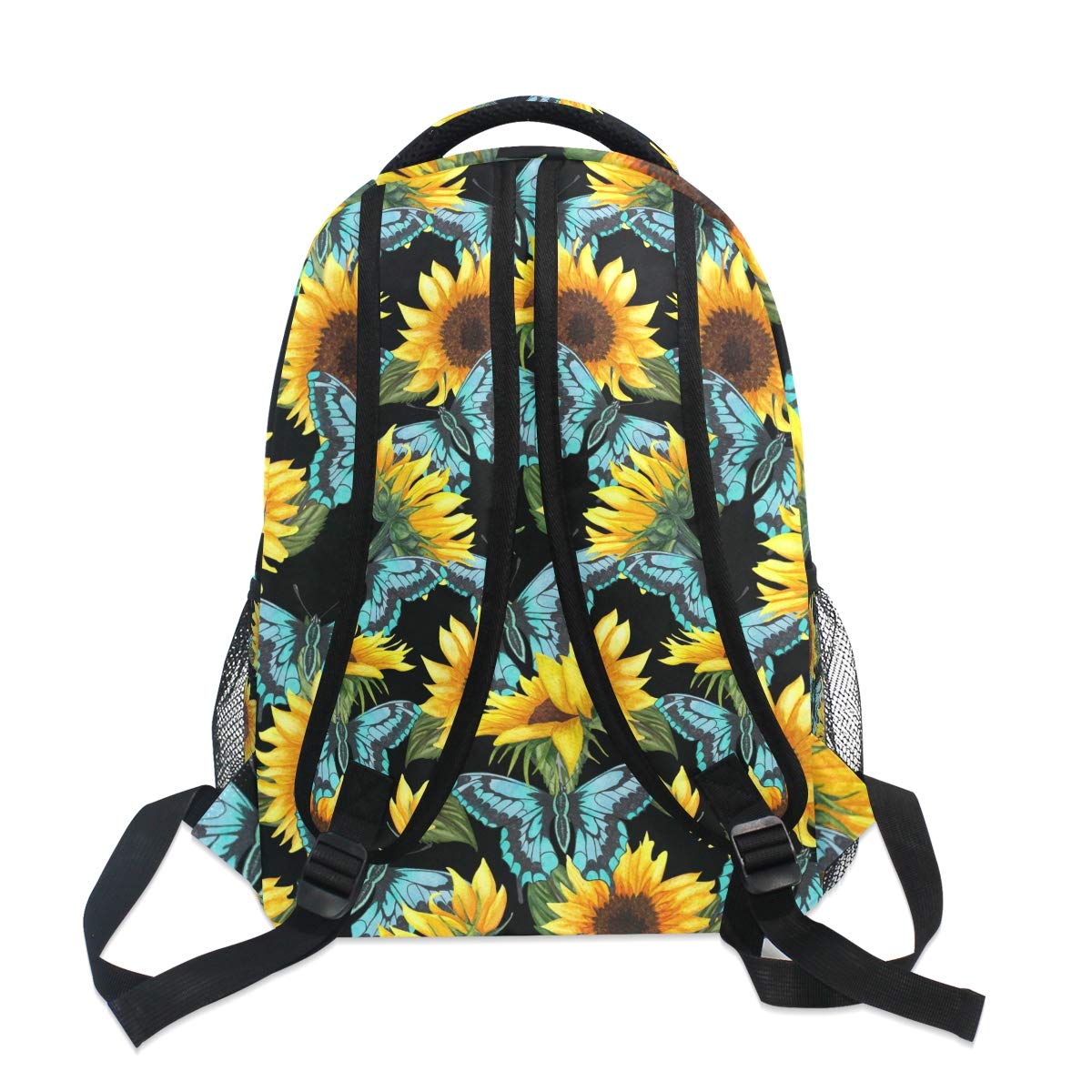Sunflower Floral Laptop Backpack - Waterproof Blue Butterfly Design with Yellow Flowers | College Student Bookbag, Casual School Bag for Teens & Adults | Perfect for Travel, Work & Daily Commute