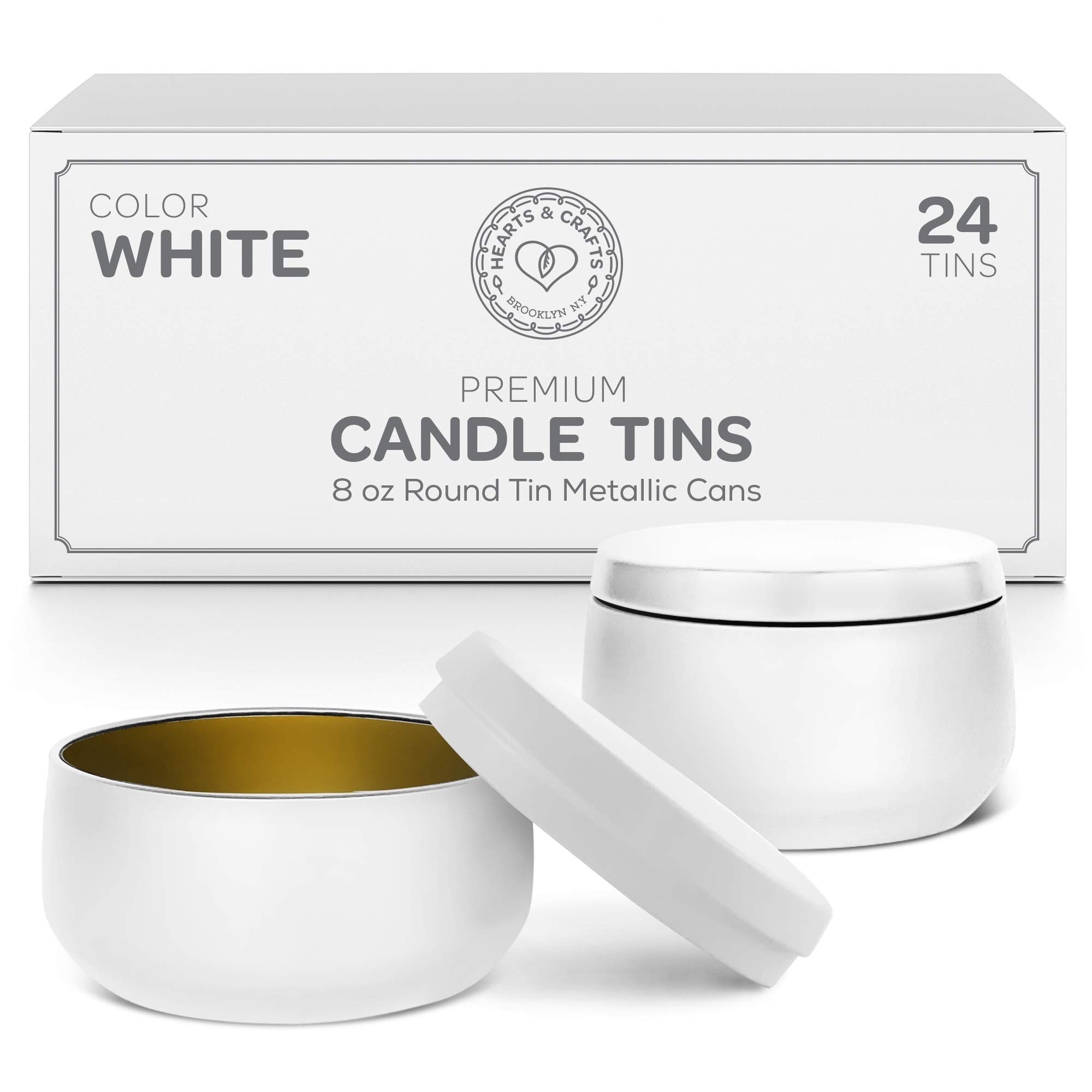 24 Pack 8 oz Empty Candle Jars with Lids - DIY Candle Making Tins by Hearts & Crafts - Perfect for Homemade Candles, Storage Containers & Home Decor - Ideal for Gifts, Weddings and Aromatherapy