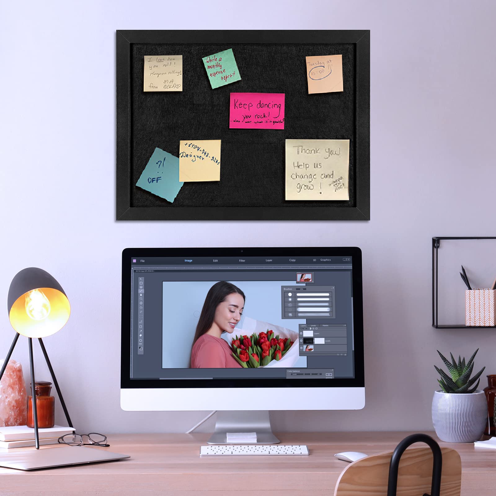 Wood Framed Cork Bulletin Board with Felt for Office, School & Home Decor
