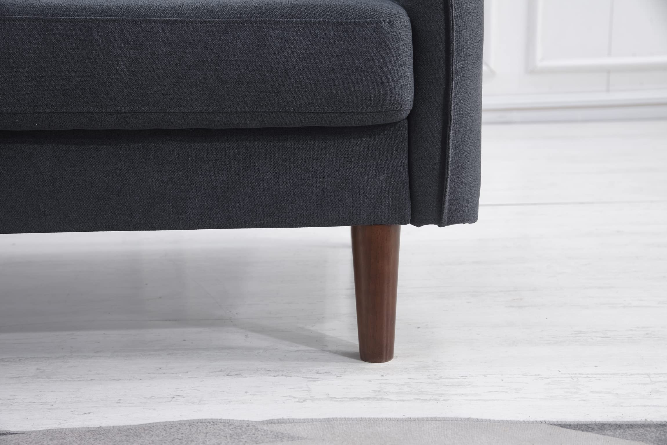 Mid-Century Modern Accent Chair - Tufted Armchair with Linen Fabric for Living Room, Bedroom & Reading Nook - Dark Gray Comfortable Lounge Chair with Tool-Free Assembly | Perfect for Small Spaces, Home Office & Cozy Corners