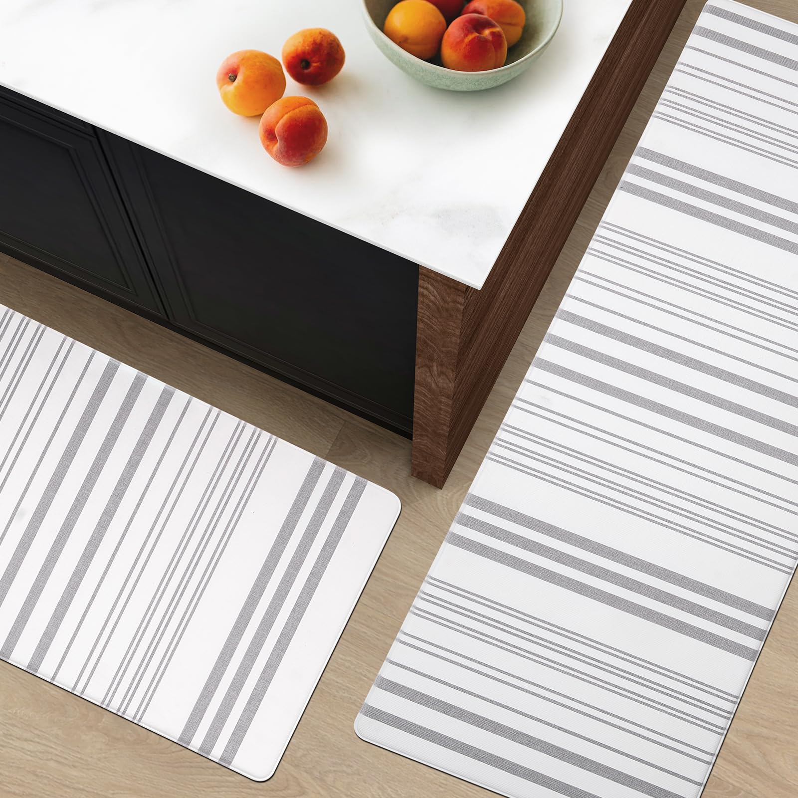 FRESHMINT Farmhouse Stripe Anti-Fatigue Kitchen Mat Set of 2 - Cushioned Foam Floor Mats, Waterproof Non-Slip Comfort Rug for Kitchen, Sink, Laundry & Office - Perfect for Standing Comfort While Cooking, Washing Dishes or Working