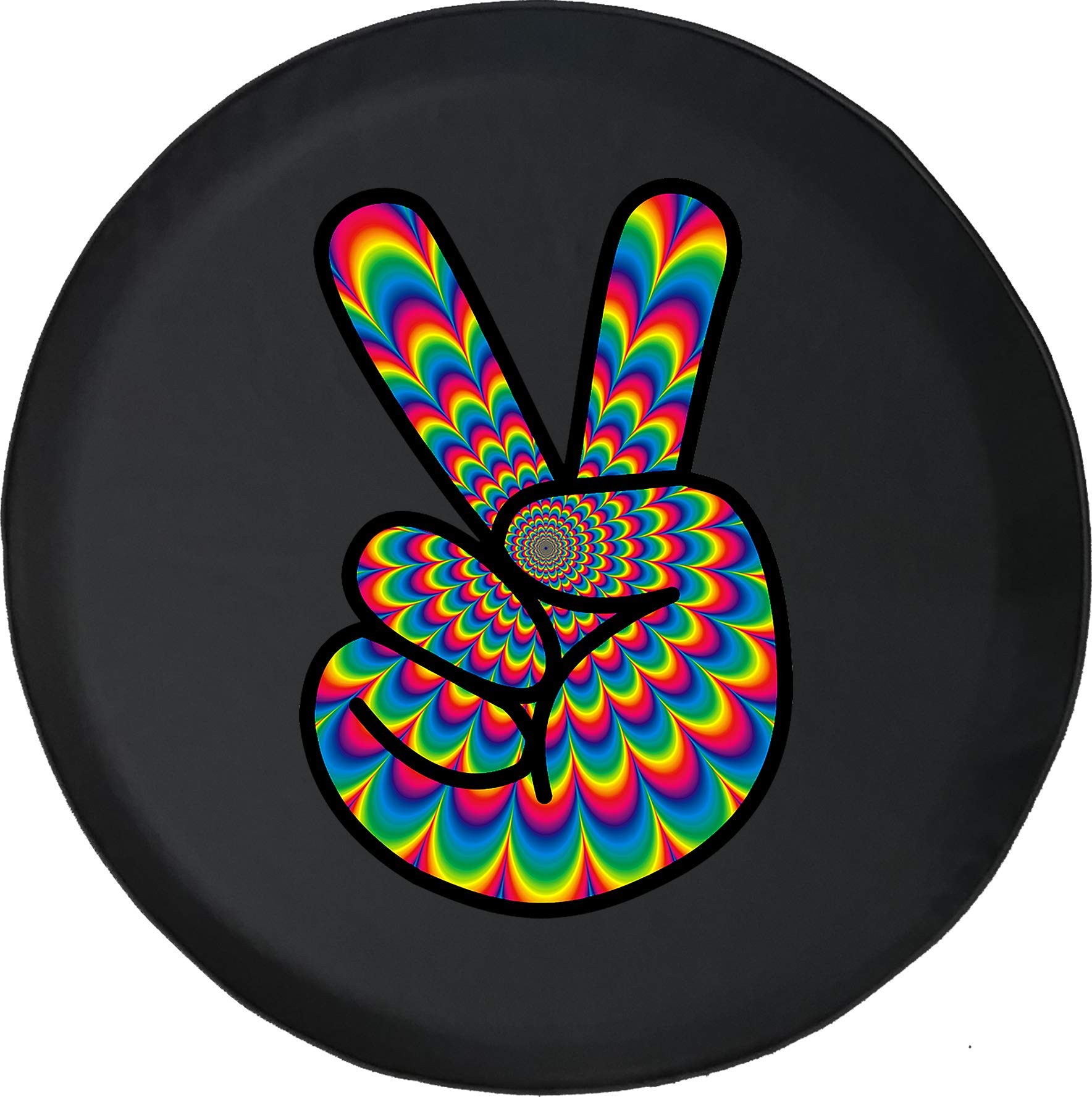 Universal Spare Tire Cover 31 Inch - Psychedelic Trippy Peace Sign Design, Waterproof & UV Resistant for Jeep, SUV, Truck & RV Accessories (Black)