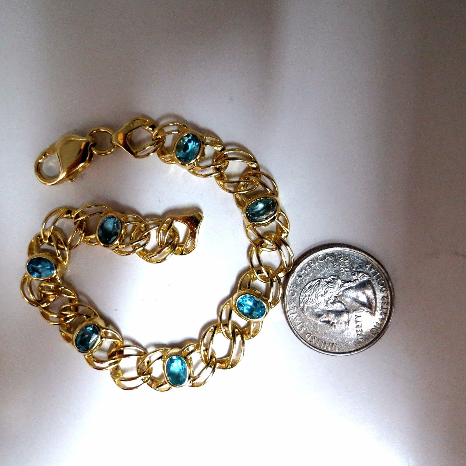 6ct Natural Swiss Blue Topaz Bracelet in 14k Gold - Vintage Art Deco Style Jewelry for Women, Perfect for Weddings, Parties & Special Occasions