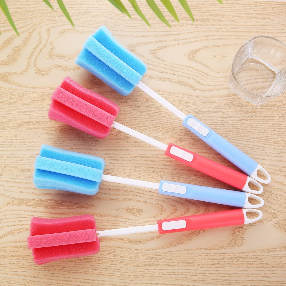 3PCS Adjustable Long Handle Sponge Bottle Brushes - Kitchen Cleaning Brush Set for Baby Bottles, Cups, and More (Random Colors) | Perfect for Baby Feeding Bottles, Glassware, and Hard-to-Reach Kitchen Cleaning