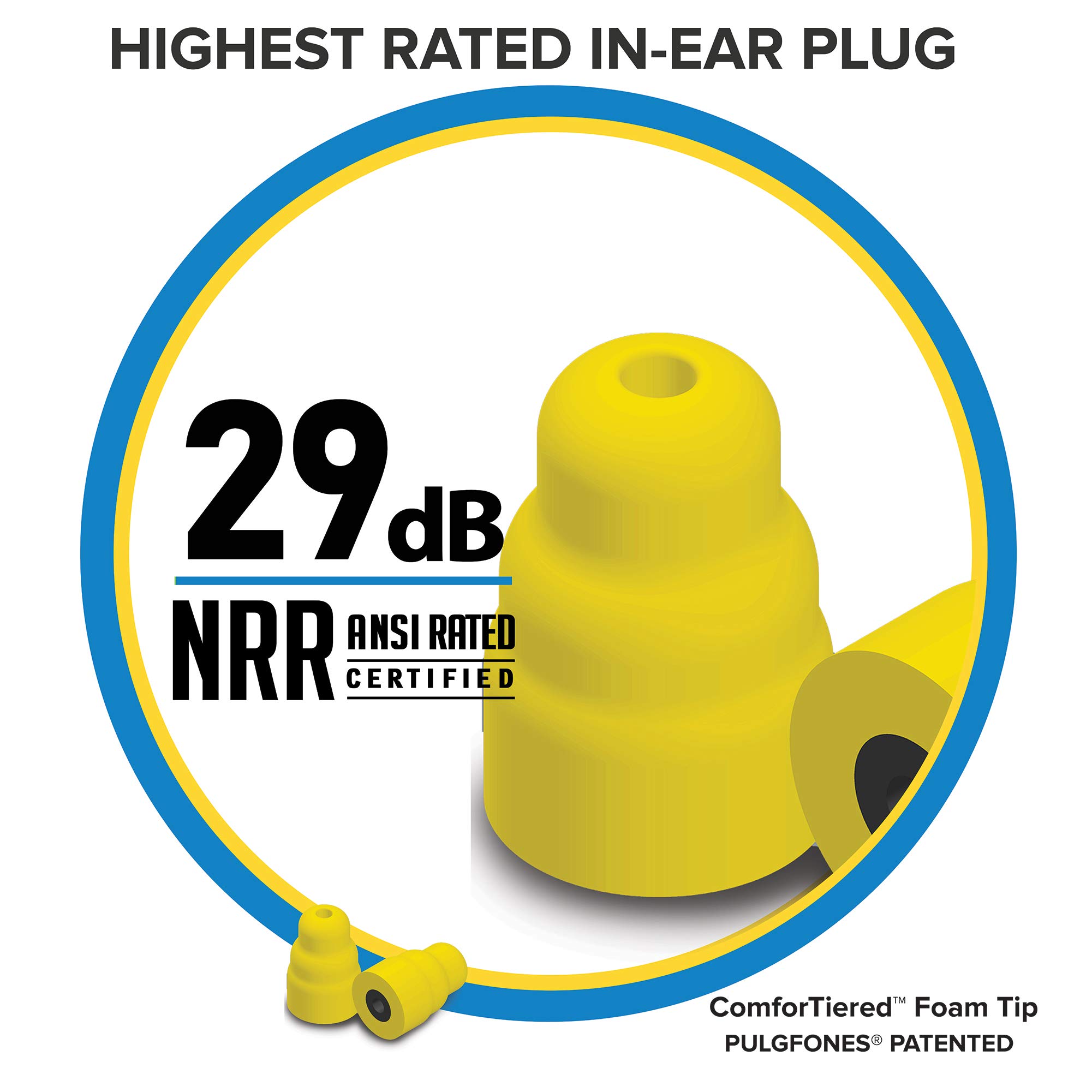 Plugfones Protector Plus VL Noise Cancelling Earbuds with Mic - In-Ear Earplug Headphones for Work, Construction & Shooting - Blue & Yellow Safety Earphones for Noise Reduction & Clear Calls