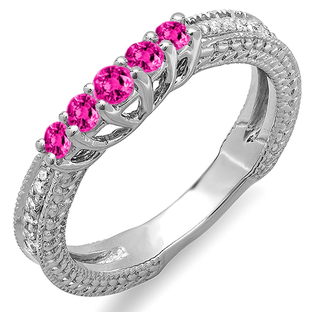 Dazzlingrock 14K Solid White Gold Pink Sapphire & Diamond Wedding Band Ring for Women - Perfect for Bridal Sets, Anniversary Gifts & Special Occasions