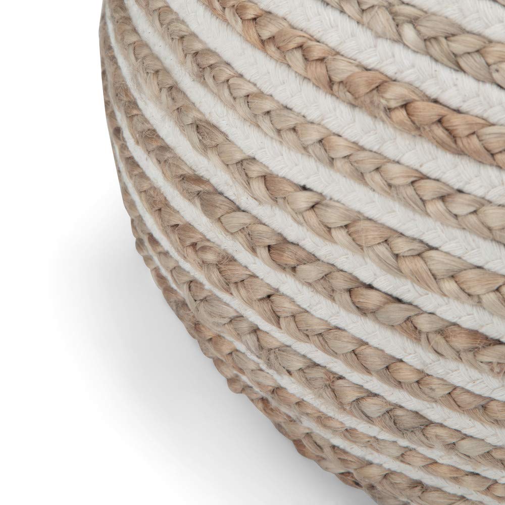 SIMPLIHOME Yolanda Round Pouf Ottoman - Natural Hand Braided Jute & Cotton Footstool for Living Room, Bedroom, Nursery | Boho Chic Decor, Extra Seating & Cozy Footrest - Perfect for Reading Nooks, Dorm Rooms & Small Spaces