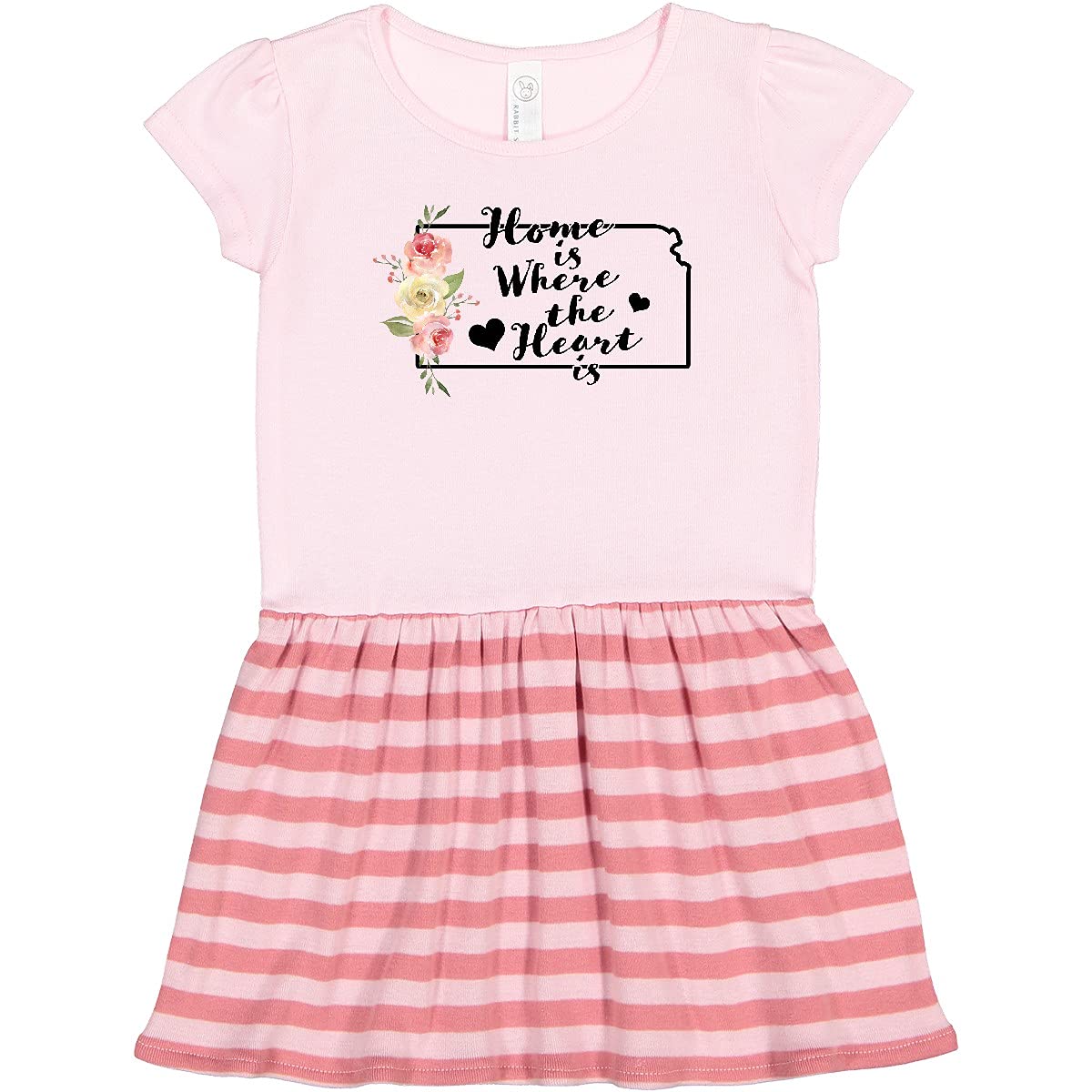 Inktastic Kansas Home Where The Heart Is Watercolor Floral Toddler Dress - Cute Outfit for Girls, Birthday Gift, Family Photos & Special Occasions