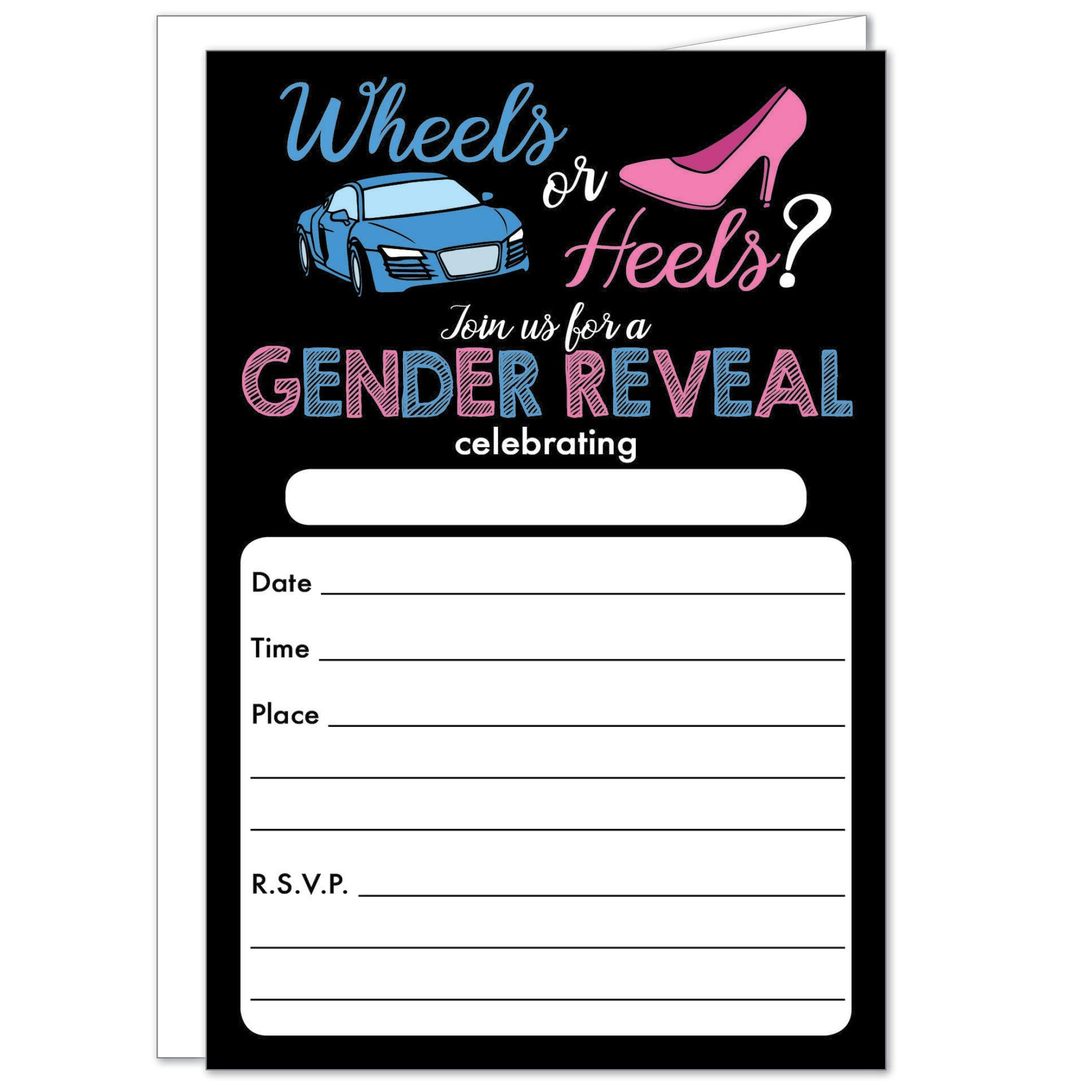 Gender Reveal Party Invitations - 20 Count with Envelopes - Pink & Blue Baby Shower Cards - Perfect for Gender Announcement Parties, Baby Showers & Celebrations
