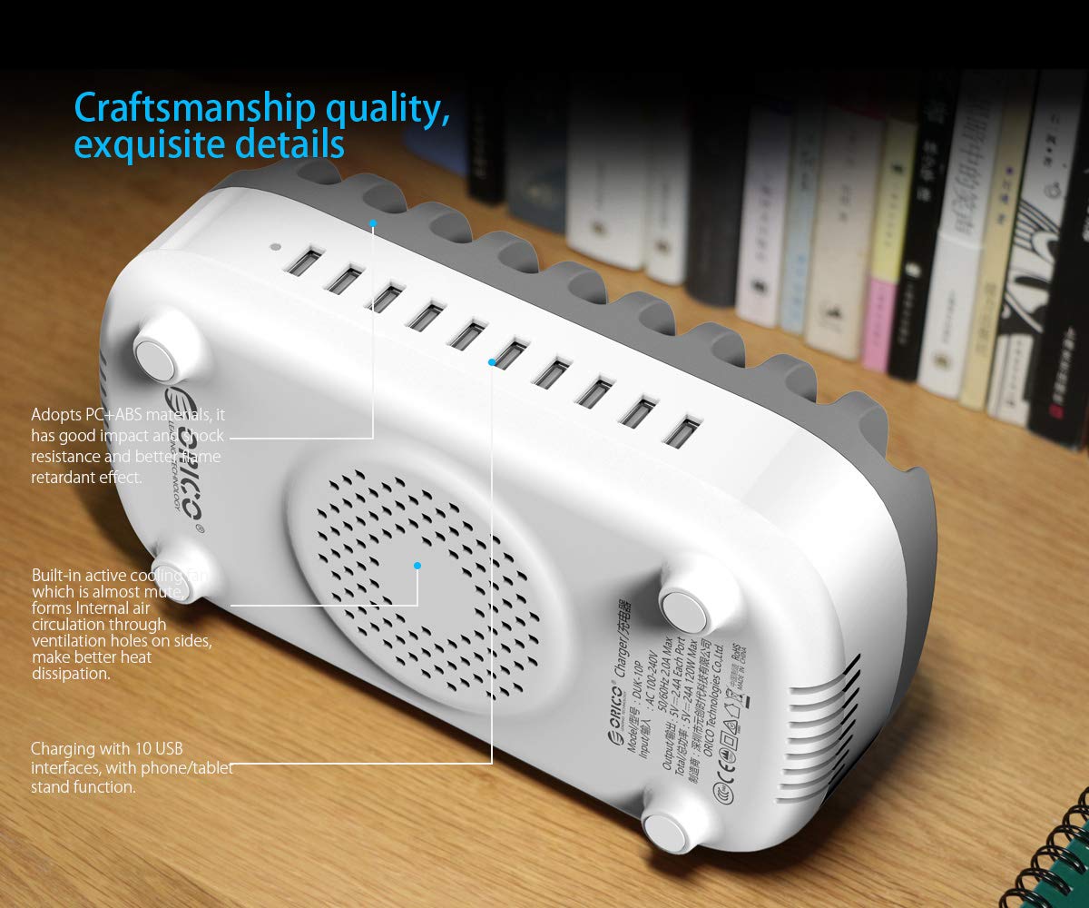 120W 10-Port USB Charging Station for iPhone iPad Tablet - Home & Office Use