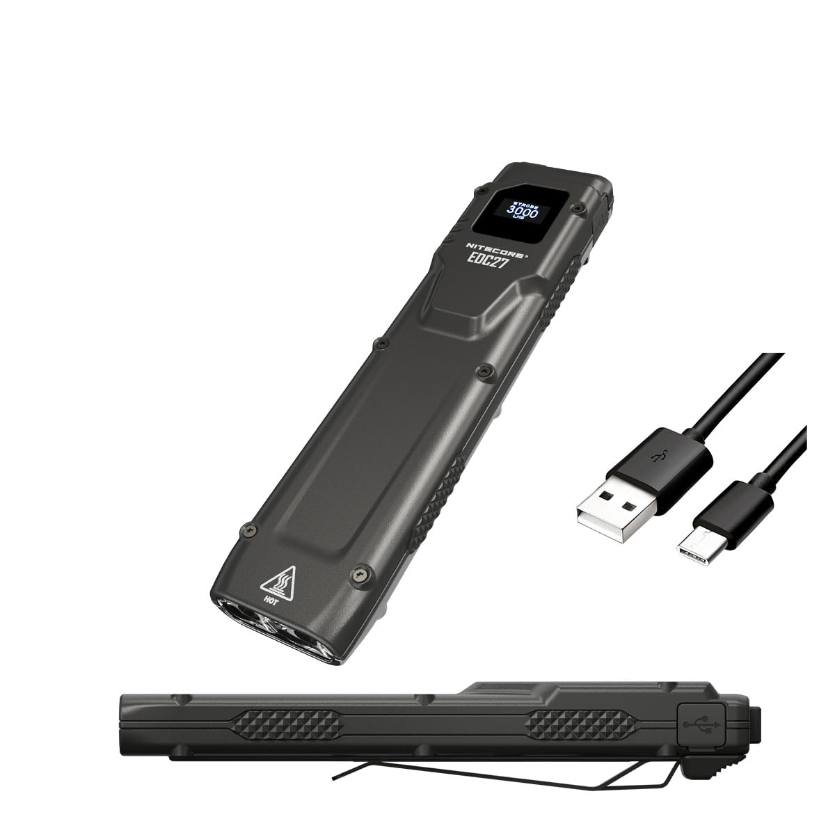 Nitecore EDC27 3000 Lumens Rechargeable Flashlight with USB-C Cable - Compact Everyday Carry (EDC) Light for Camping, Hiking, Emergency & Outdoor Adventures
