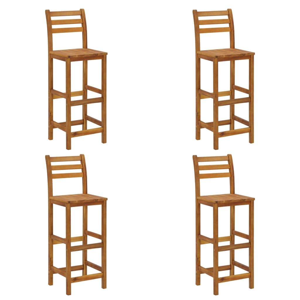 Set of 4 Solid Acacia Wood Bar Stools with Backrest & Footrest - 14.2