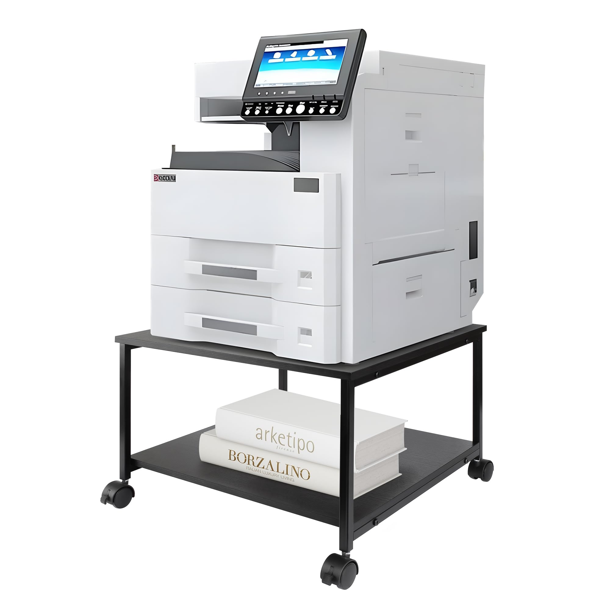 EMERIT 2-Tier Under Desk Printer Stand with Storage - 19.5x19.5x12.8 Inch Heavy Duty Rolling Cart, Mobile Printer Table with Lockable Wheels for Home Office Organization - Industrial Style Workspace Solution for Laser/Inkjet Printers, Scanners and Office Supplies