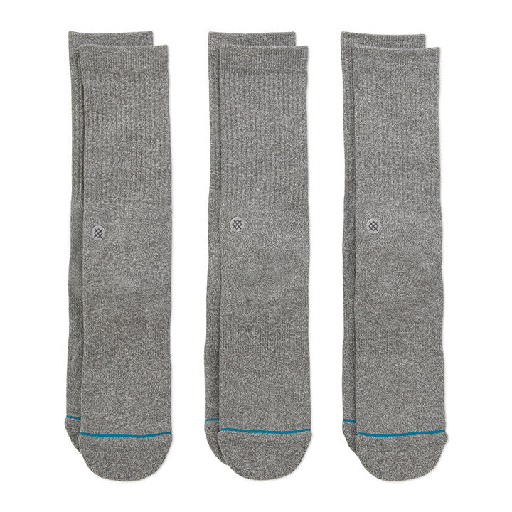 Men's Stance Icon 3 Pack Crew Socks - Comfortable Athletic Socks for Running, Gym & Everyday Wear - Black/White/Gray (3-Pair Pack)