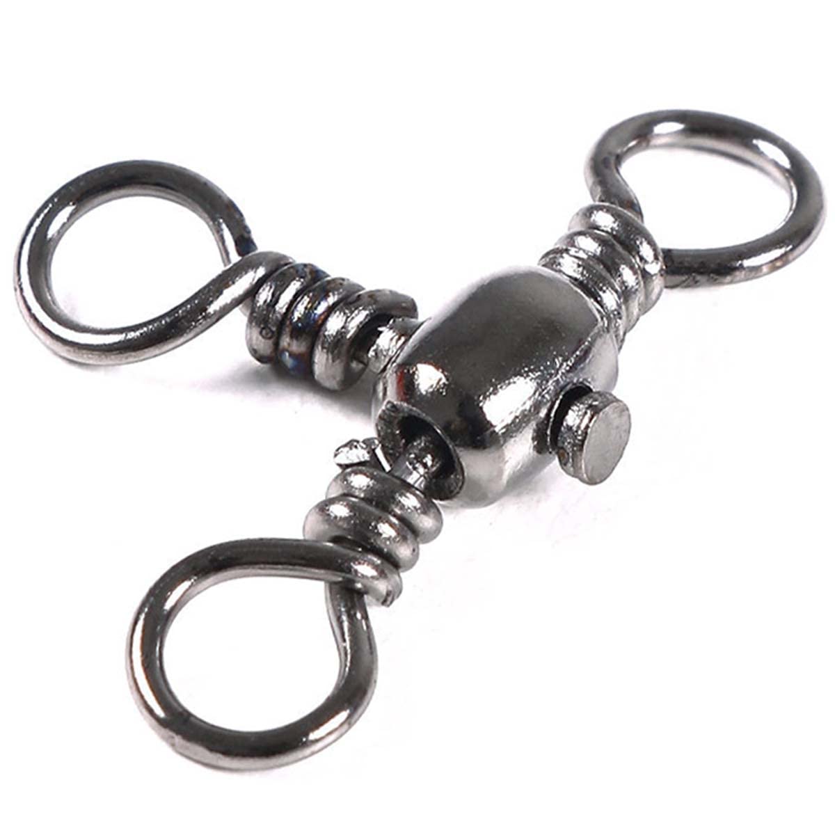 50pcs Stainless Steel 3-Way Fishing Swivels - T-Turn Triple Swivel Connector for Saltwater & Freshwater Lures | Black Nickel Fishing Tackle Accessories for Bass, Trout & Saltwater Fishing