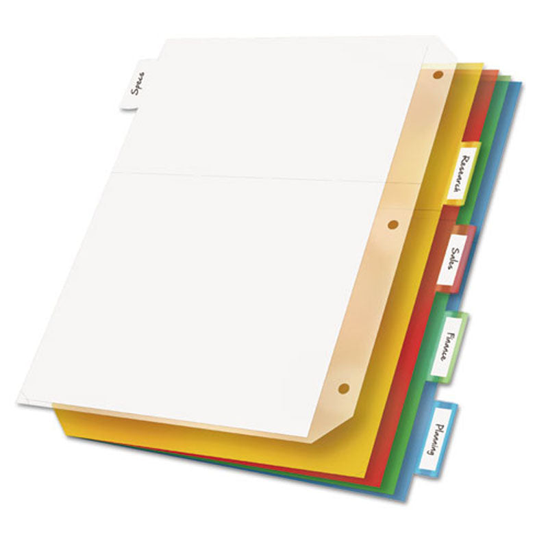 5-Pack Assorted Color Ring Binder Divider Pockets with Index Tabs - 8.5