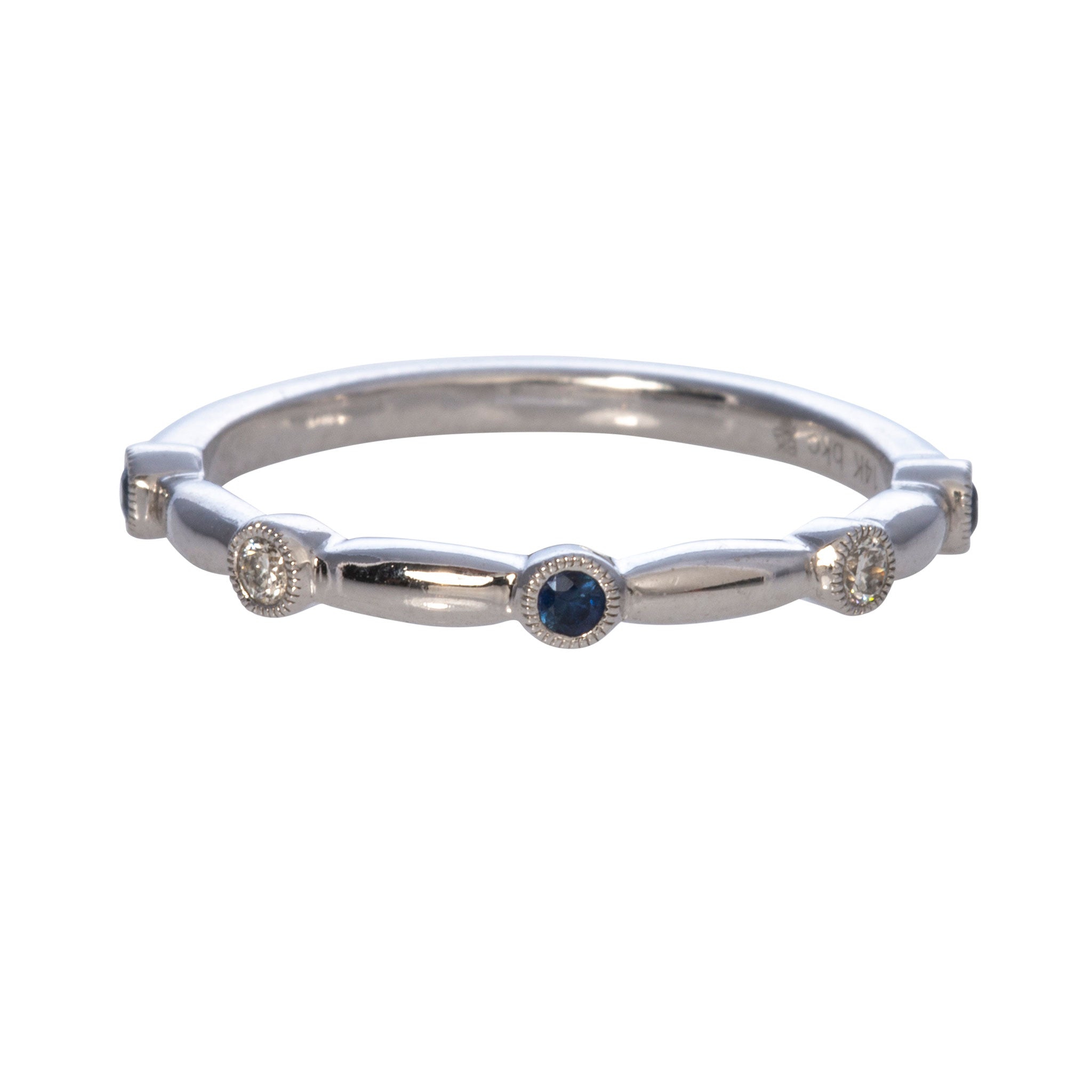 14K Gold Sapphire & Diamond Bezel Station Halfway Ring - Elegant Wedding Band, Anniversary Gift for Her, Perfect for Special Occasions & Everyday Wear