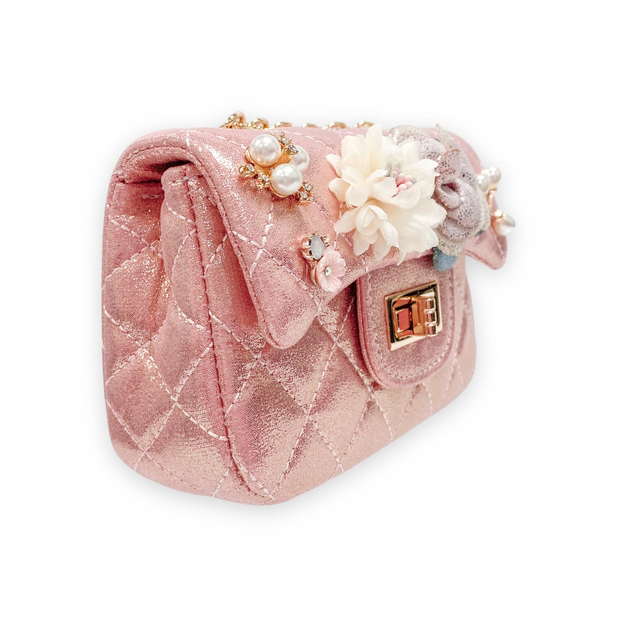 Shiny Silver Floral Applique Quilted Purse for Women - Elegant Evening Bag for Parties, Weddings & Special Occasions