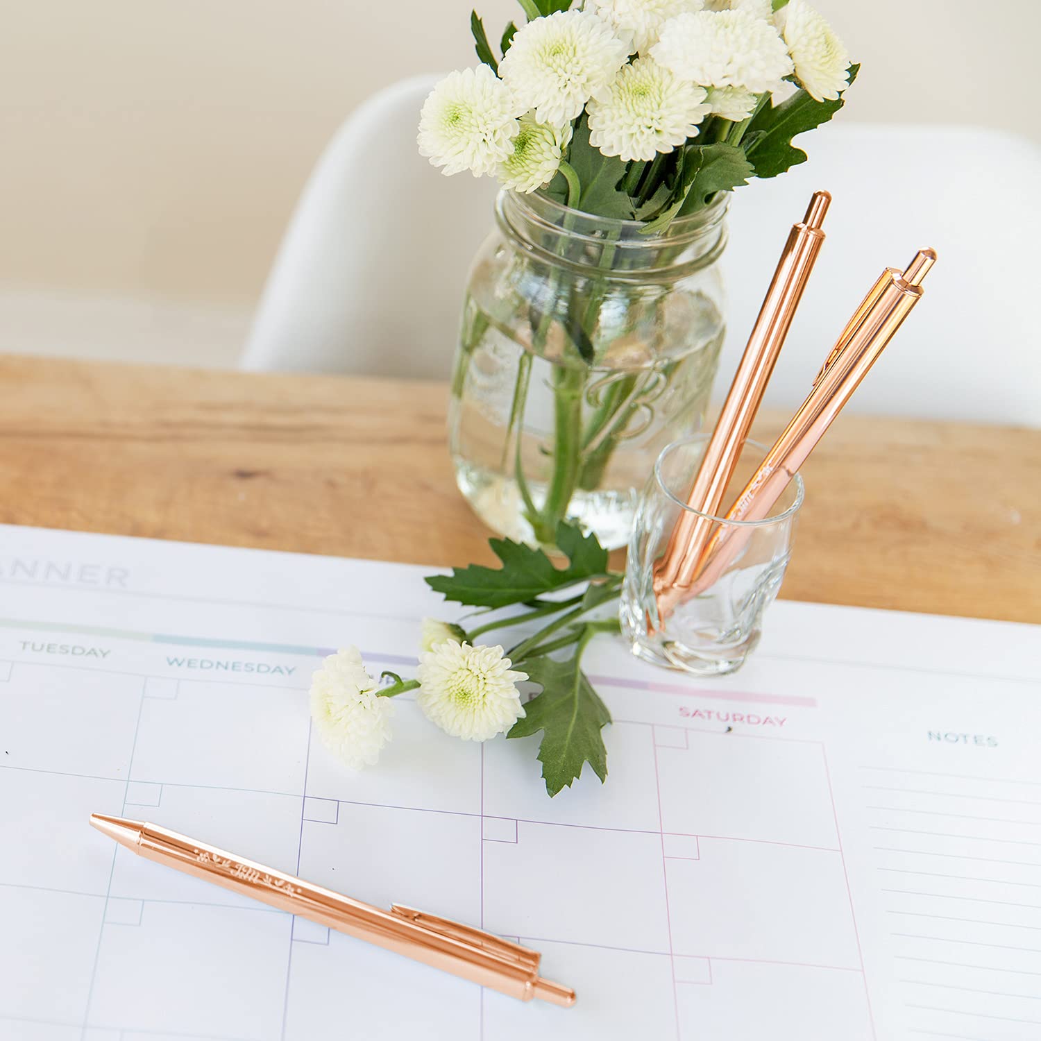 Jot & Mark Metallic Rose Gold Pen Set - 3 Premium Ballpoint Pens in Elegant Foil-Printed Gift Box | Perfect for Office, School, Journaling & Luxury Gifts