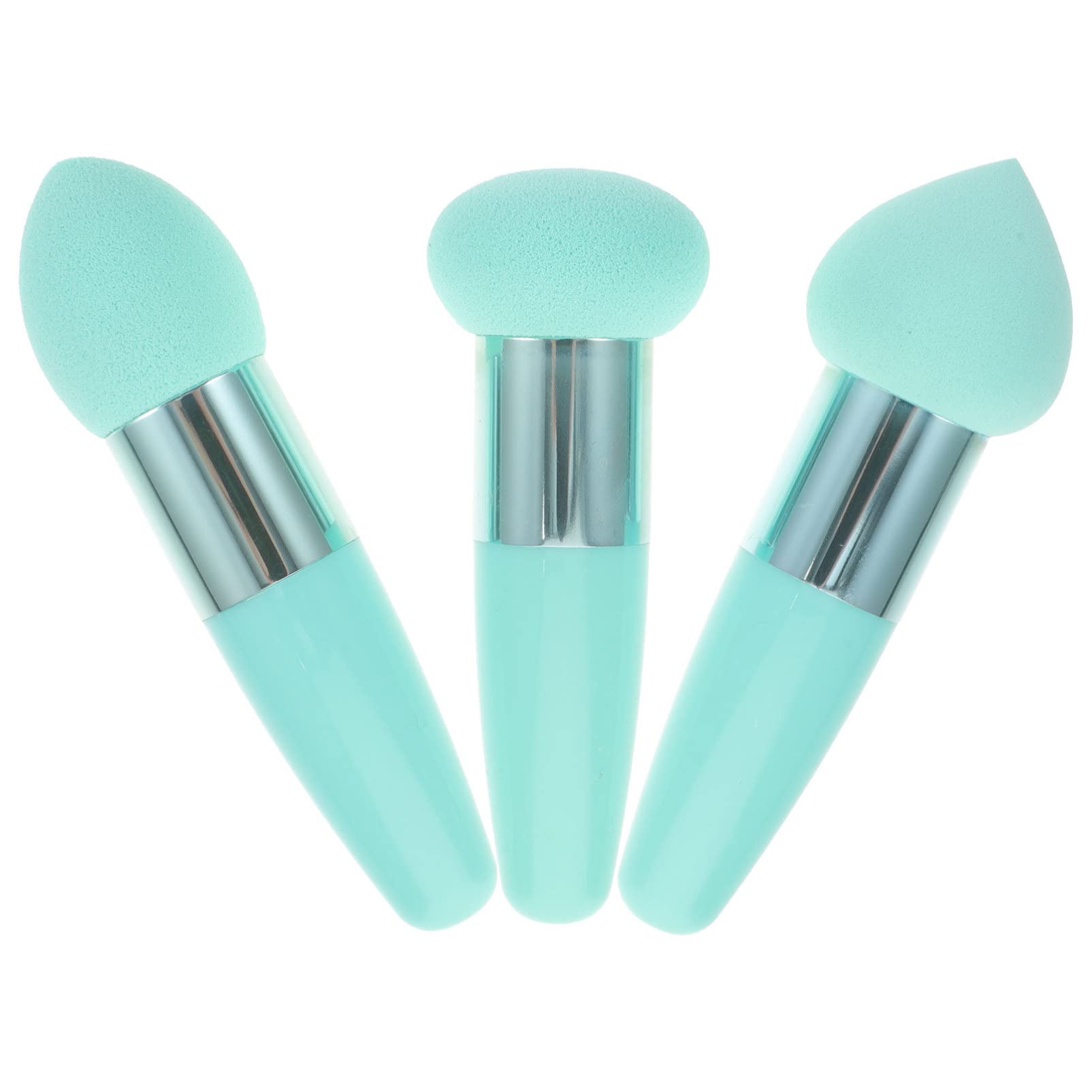 Lurrose 3-Piece Travel Makeup Brush Set with Foundation Blending Sponge & Handle - Green Beauty Sponge Applicator | Perfect for On-the-Go Makeup & Professional Makeup Artists