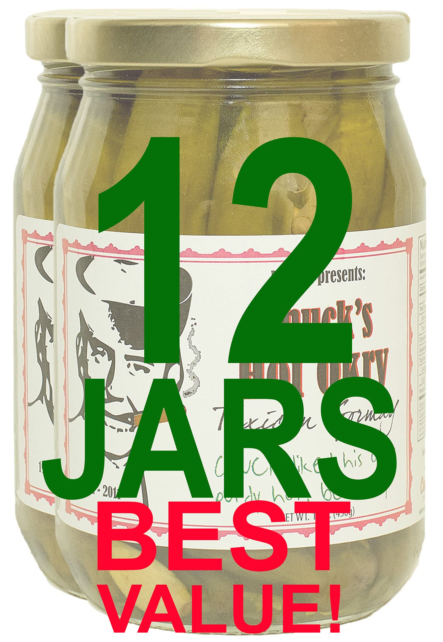 Harold's Chuck’s Hot Okra - Spicy Gourmet Pickled Okra with Fresh Garlic & Habanero Peppers - Texas-Made Southern Snack for Parties, Gifts & Spicy Food Lovers