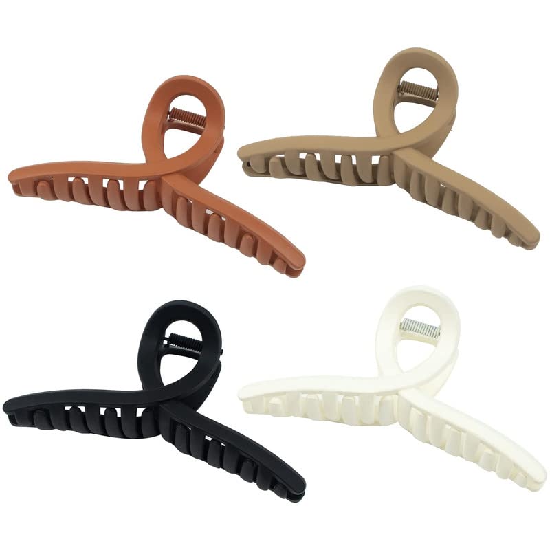 SHIDARA 4 PCS Extra Large Hair Claw Clips for Women - Strong Hold Non-Slip Matte Clips for Thick Long Hair, 5.1'' Big Hair Clips for Girls, Neutral Multicolor | Perfect for Work, Gym, Travel & Everyday Hairstyles