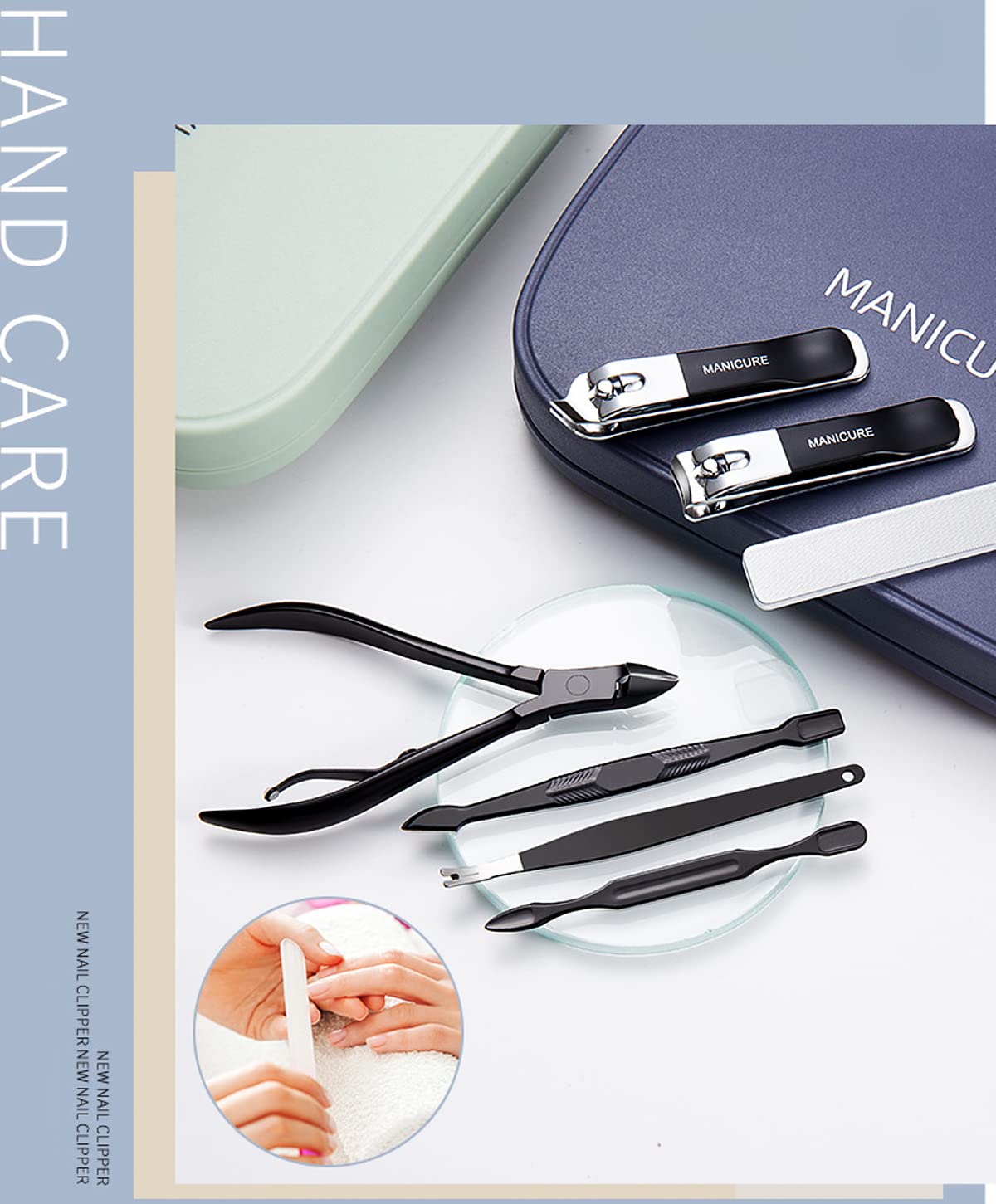 Professional 18-Piece Stainless Steel Manicure & Pedicure Set - Nail Clippers, Cuticle Tools & Grooming Kit for Women (Dark Blue) | Perfect for Home Salon, Travel & Gift Giving