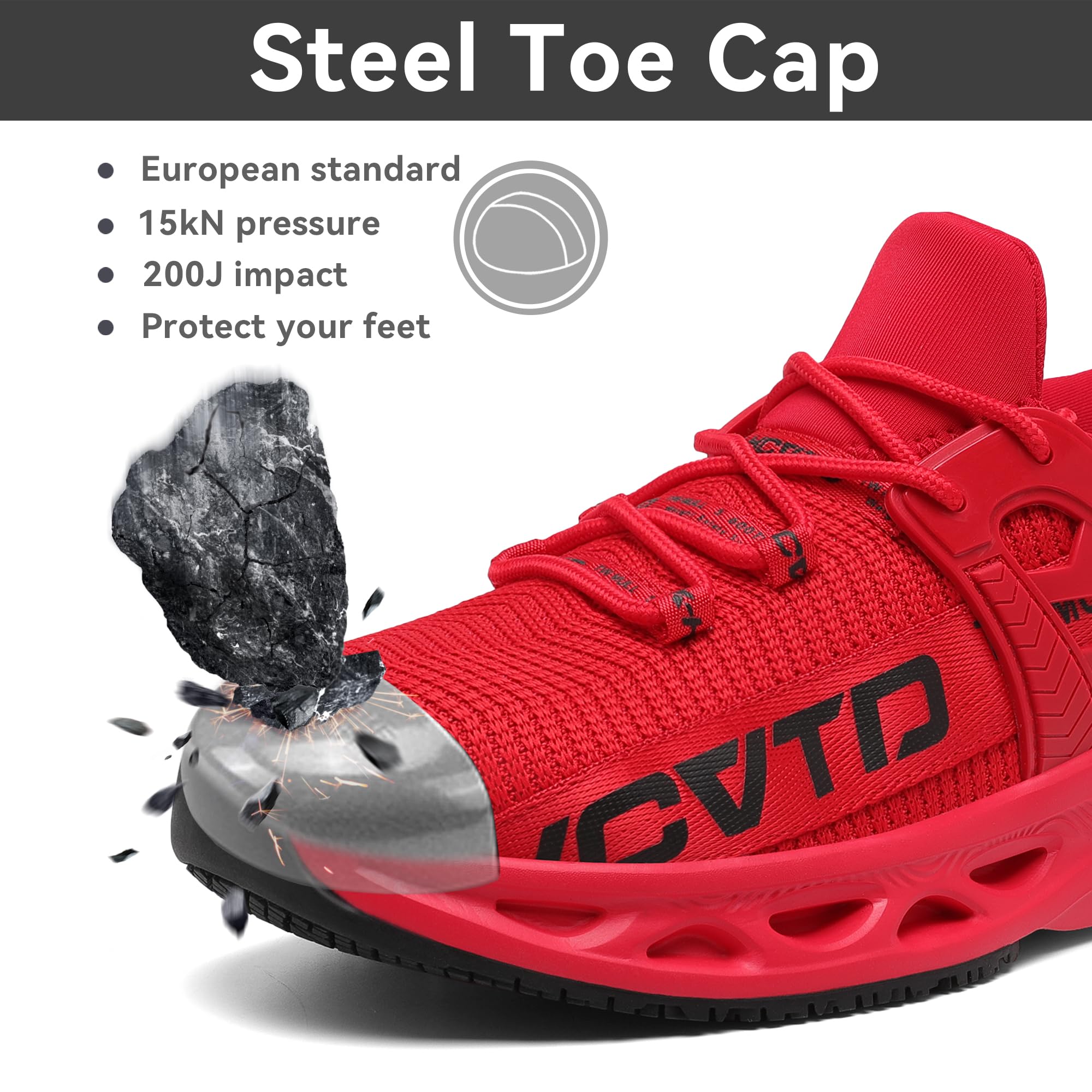 KCVTD Steel Toe Work Shoes for Men & Women - Indestructible Safety Sneakers with Puncture Proof & Slip Resistant Construction - Perfect for Construction Sites, Warehouses & Industrial Work Environments